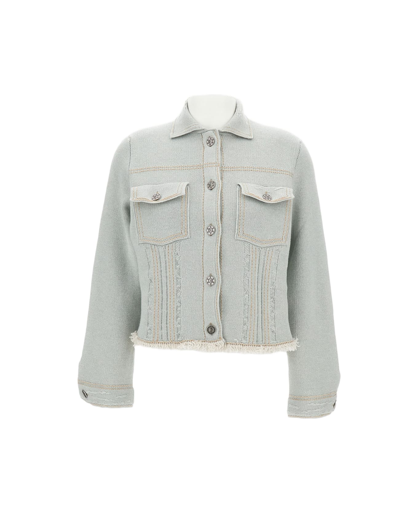 Barrie Pleated Denim Jacket - Clear Blue