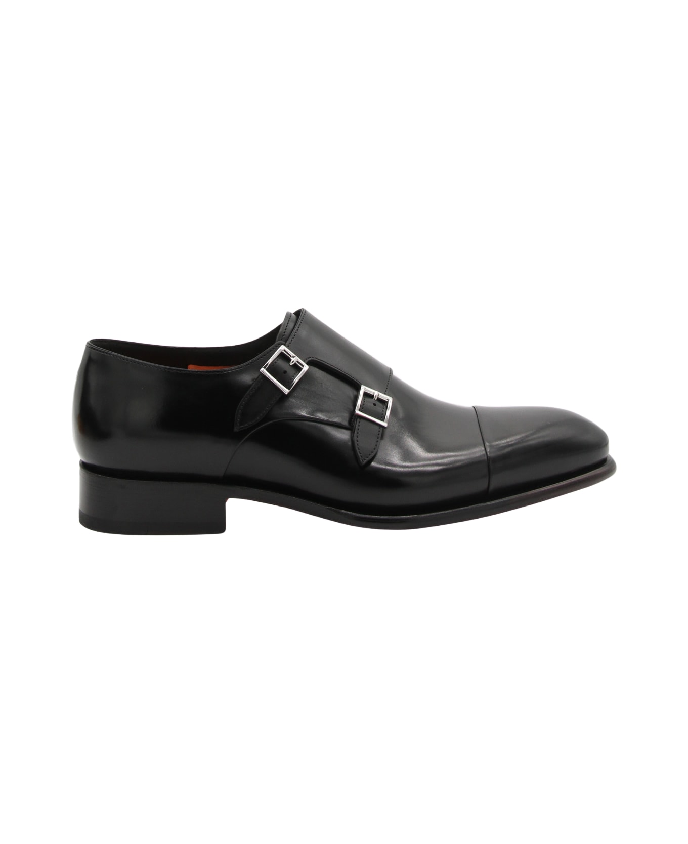 Santoni Black Leather Formal Shoes - Black ローファー＆デッキシューズ