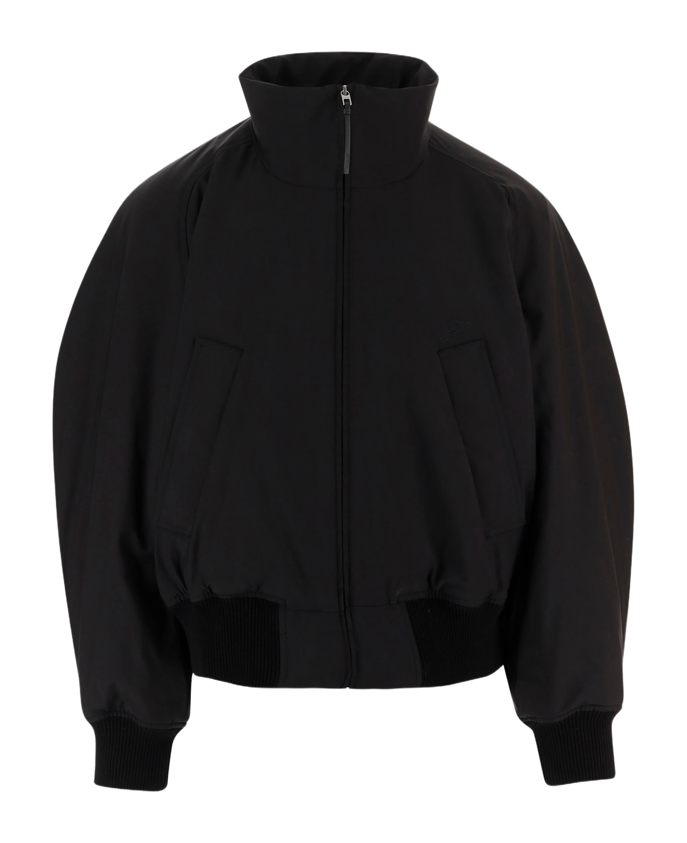 Jacquemus Stretch Cotton Blend Jacket With Zip And High Collar - Black