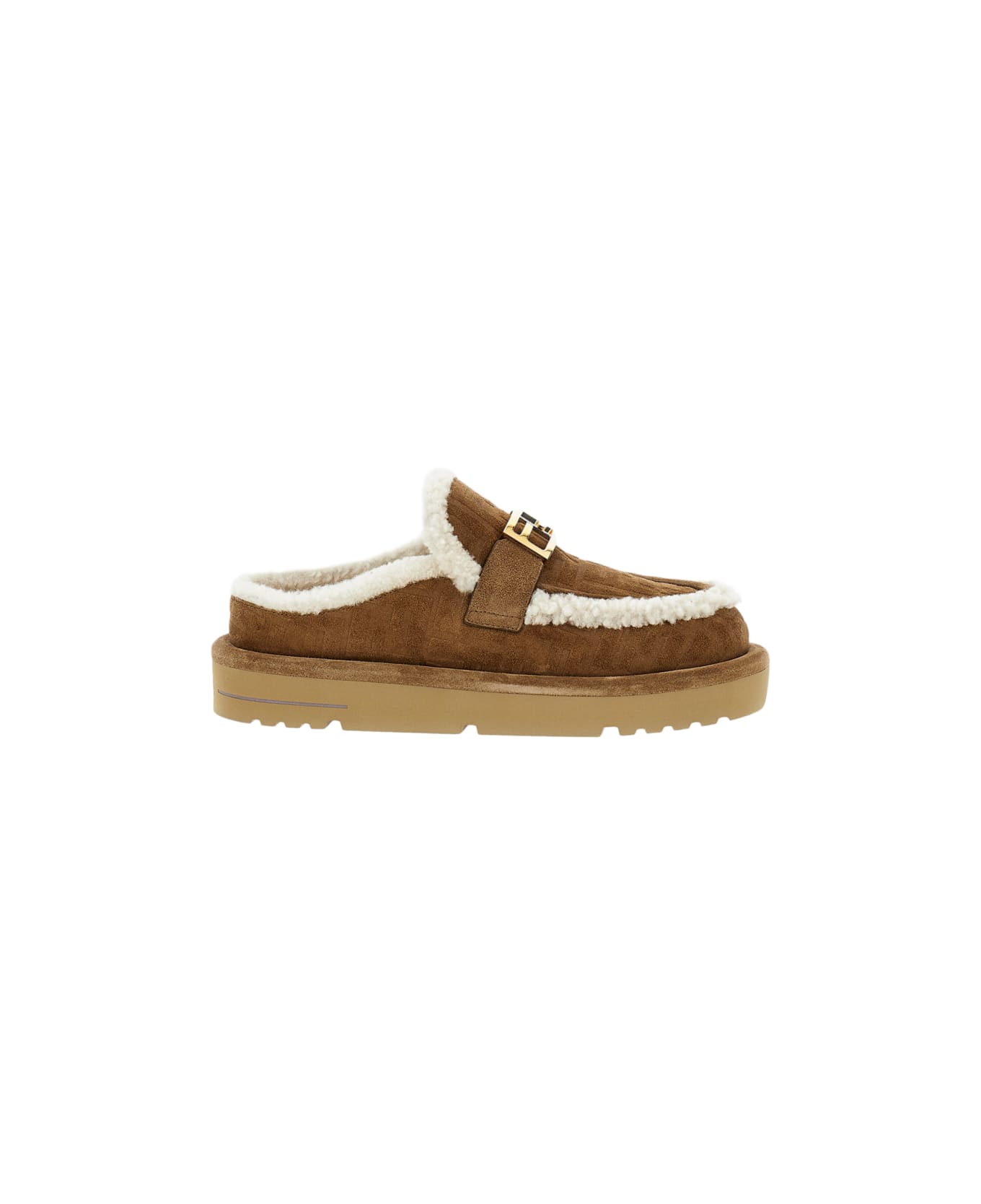 Fendi Suede And Shearling Sabot - Brown