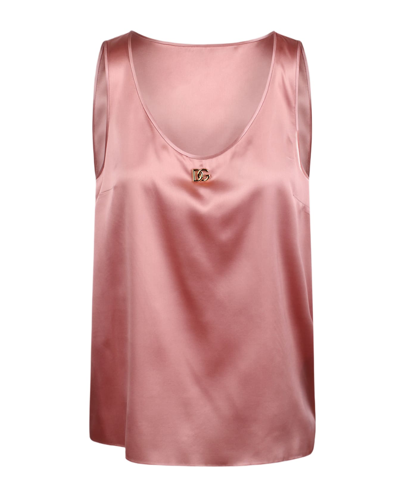 Dolce & Gabbana Satin Tank Top With Dg Logo - PINK