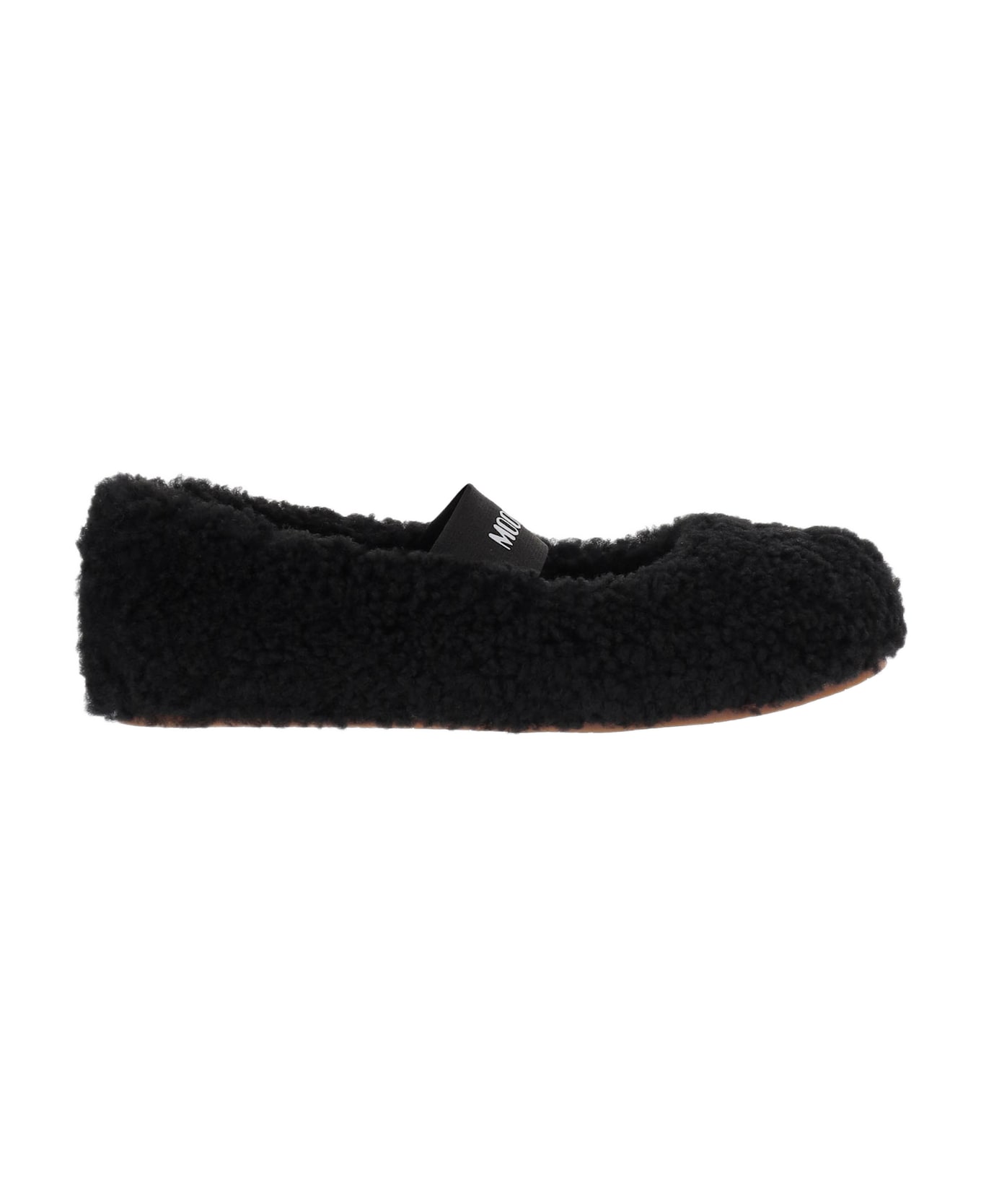 Moon Boot Shearling Ballerina Flats With Logo - Black