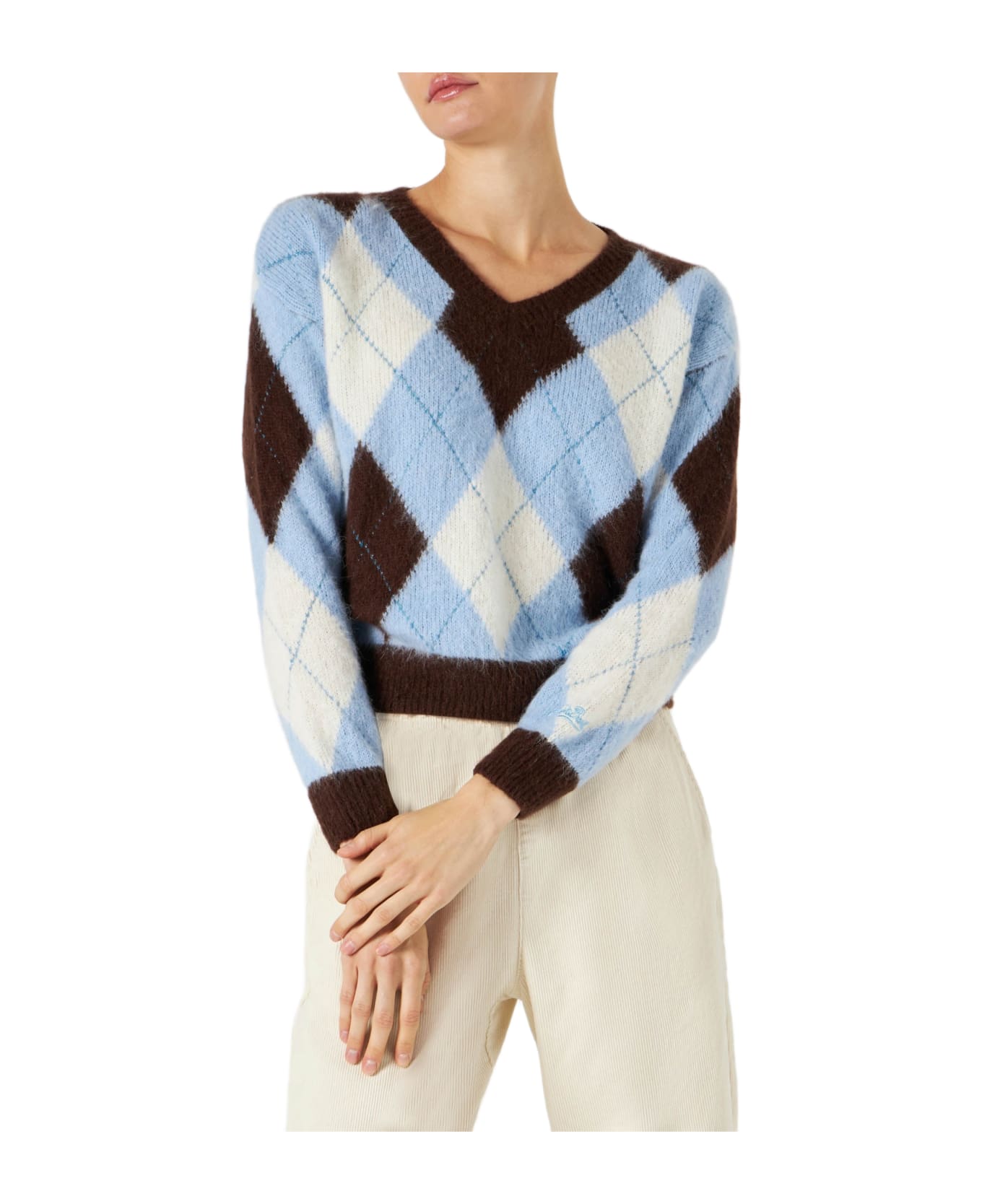 MC2 Saint Barth Woman Cropped Sweater With Argyle Pattern - MULTICOLOR