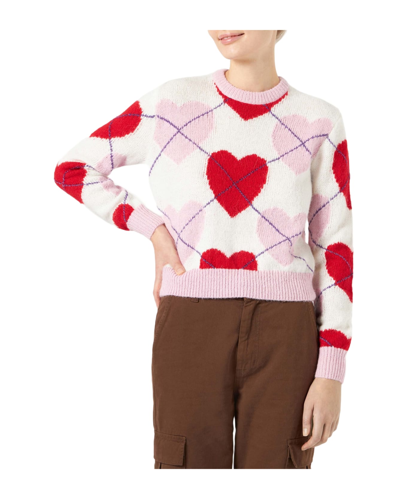 MC2 Saint Barth Woman Brushed Cropped Sweater With Heart Pattern - MULTICOLOR