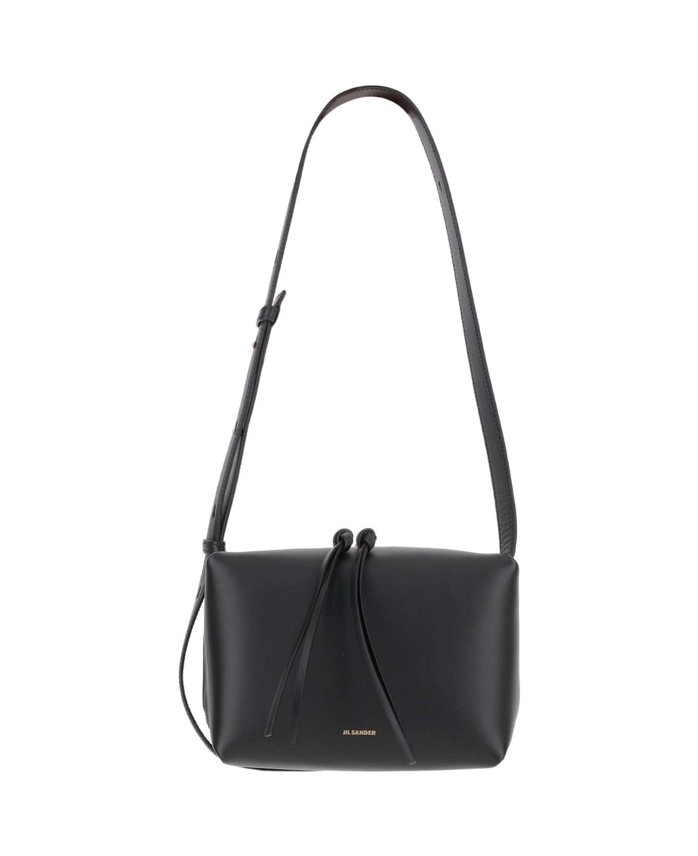 Jil Sander Leather Shoulder Bag With Logo - Black