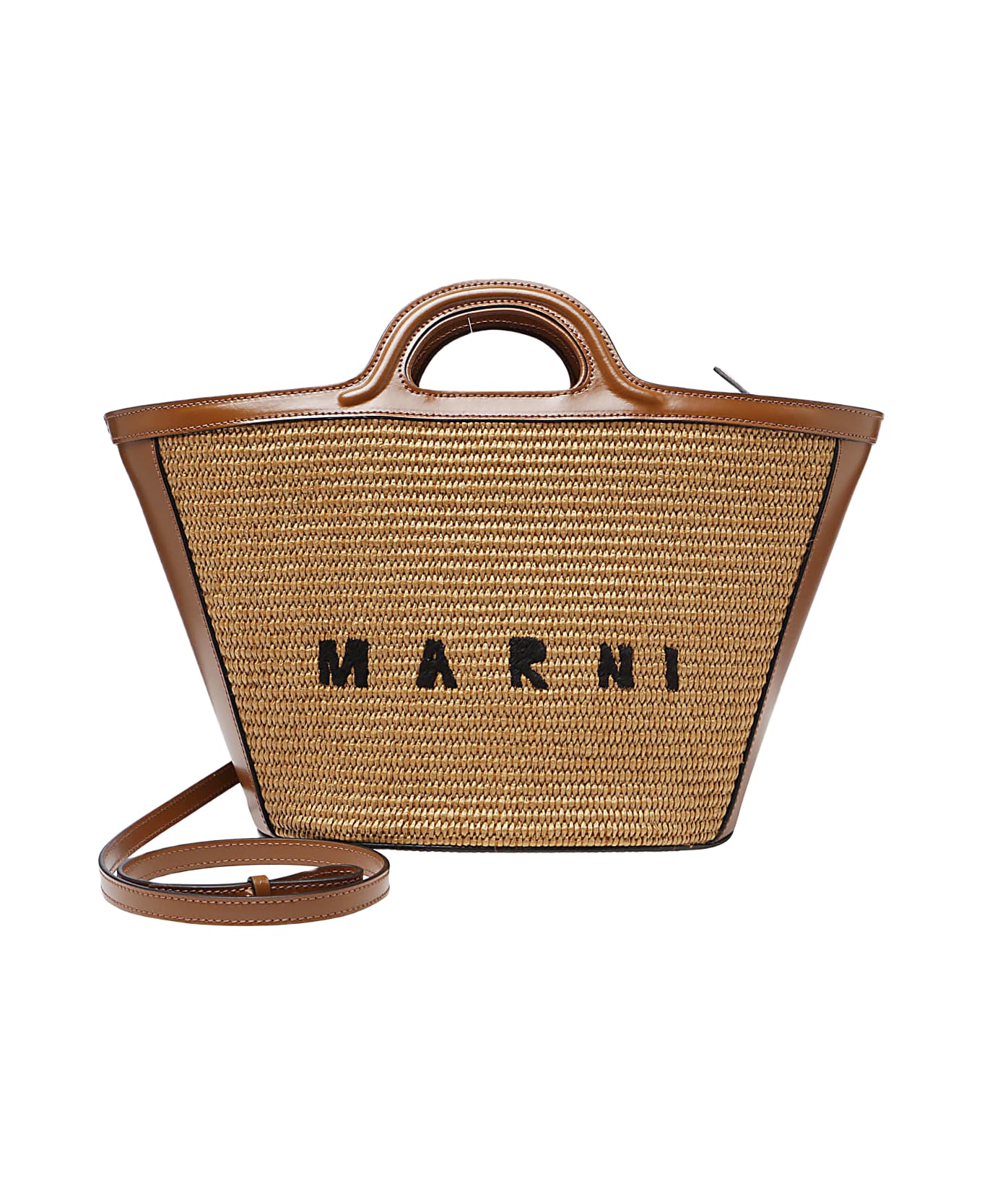 Marni Brown Leather And Raffia Tropicalia Small Tote Bag トートバッグ