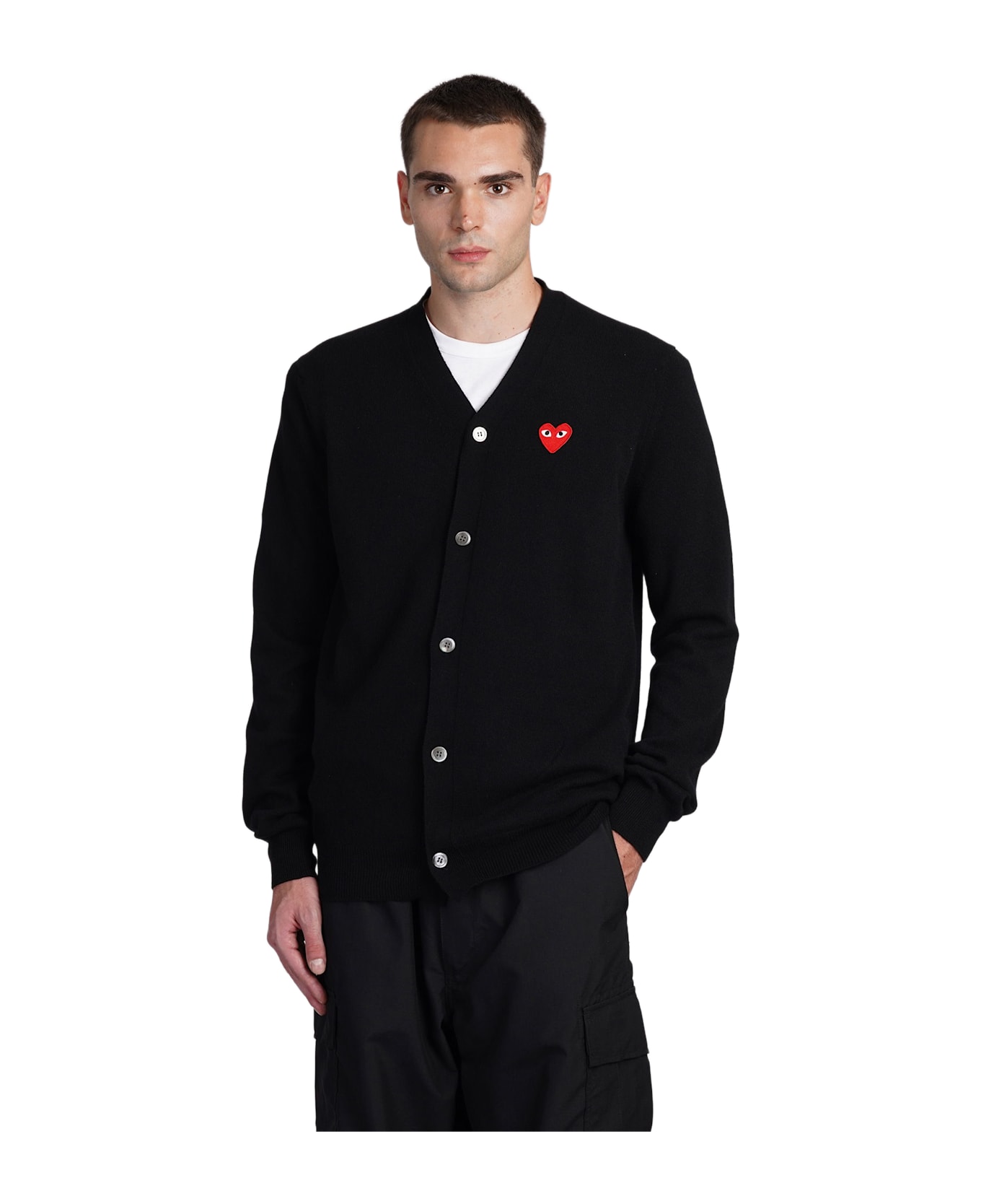Comme des Garçons Play Cardigan In Black Wool - black