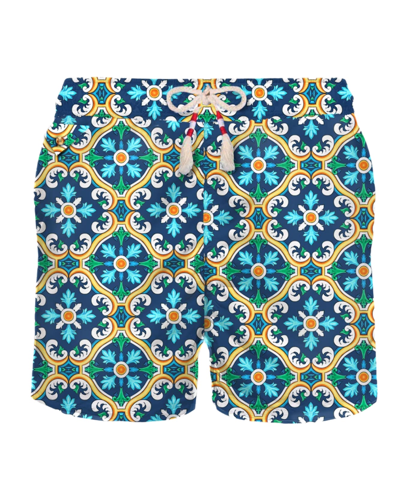 MC2 Saint Barth Man Light Fabric Swim Shorts With Majolica Print - BLUE スイムトランクス