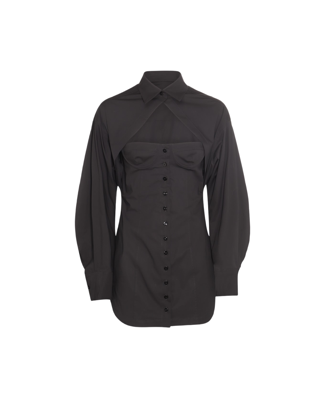 The Attico Black Cotton Cut Out Bustier Shirt Dress - Black