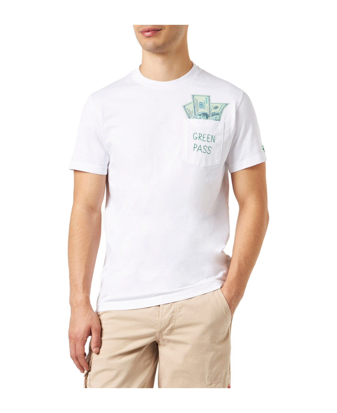 MC2 Saint Barth Green Pass Print Cotton T-shirt - WHITE