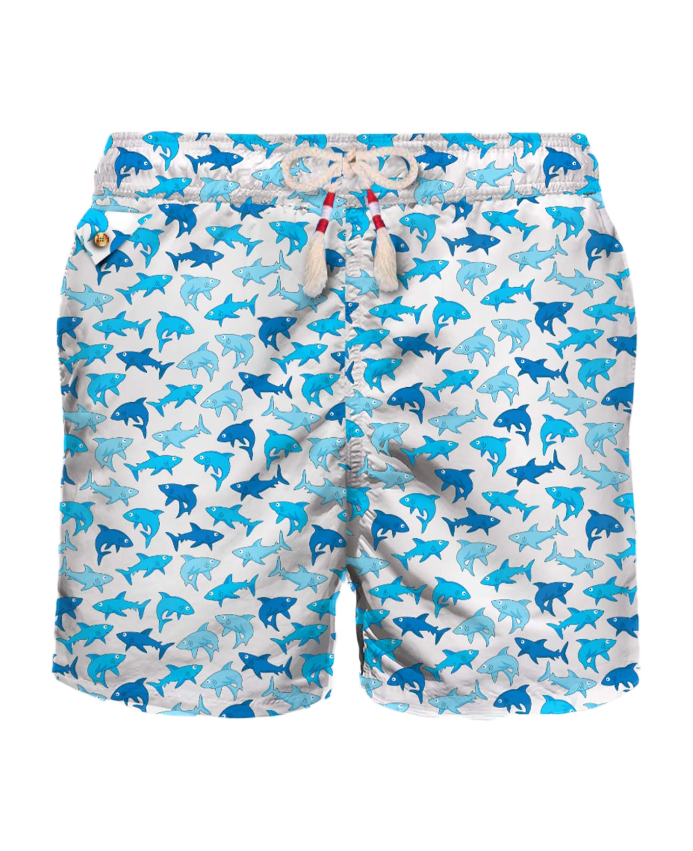 MC2 Saint Barth Man Light Fabric Swim Shorts With Sharks Print - WHITE スイムトランクス