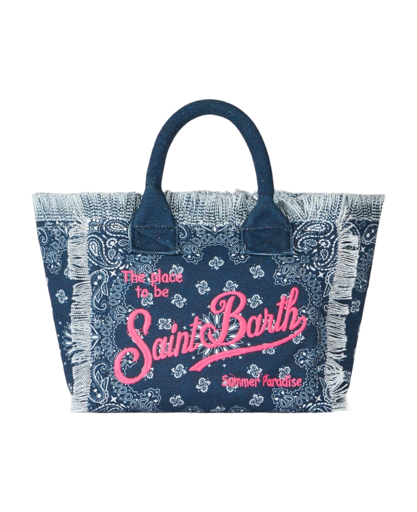 MC2 Saint Barth Colette Denim Canvas Handbag With Bandanna Print - BLUE
