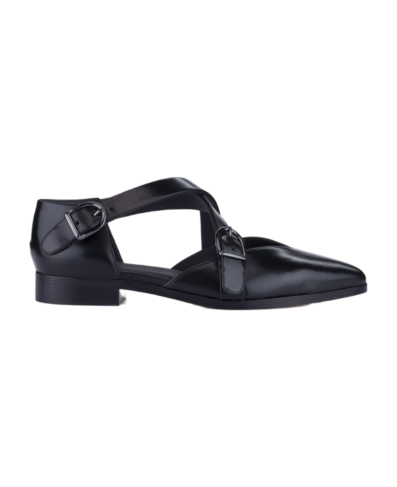 CB Made in Italy Leather Flats Croce - Black