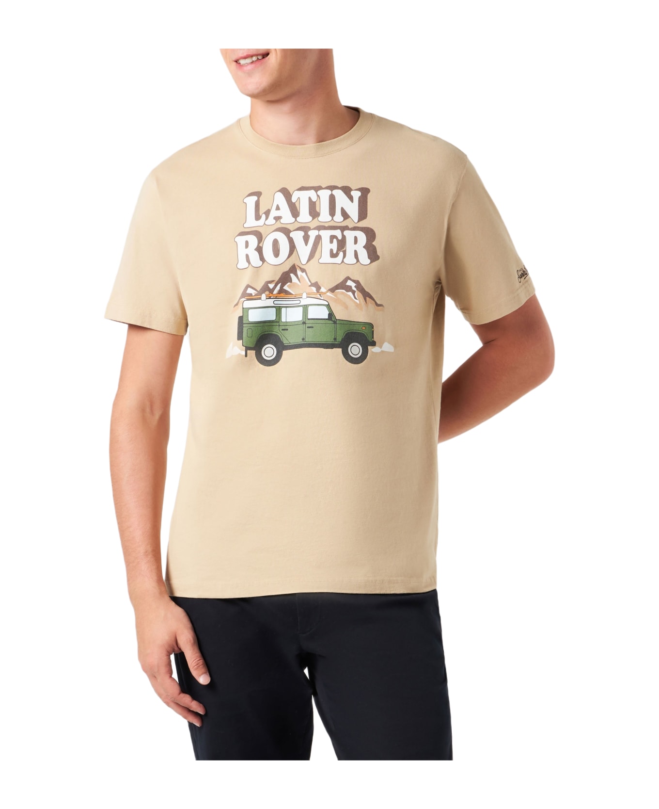 MC2 Saint Barth Man Heavy Cotton T-shirt With Latin Rover Print - BROWN