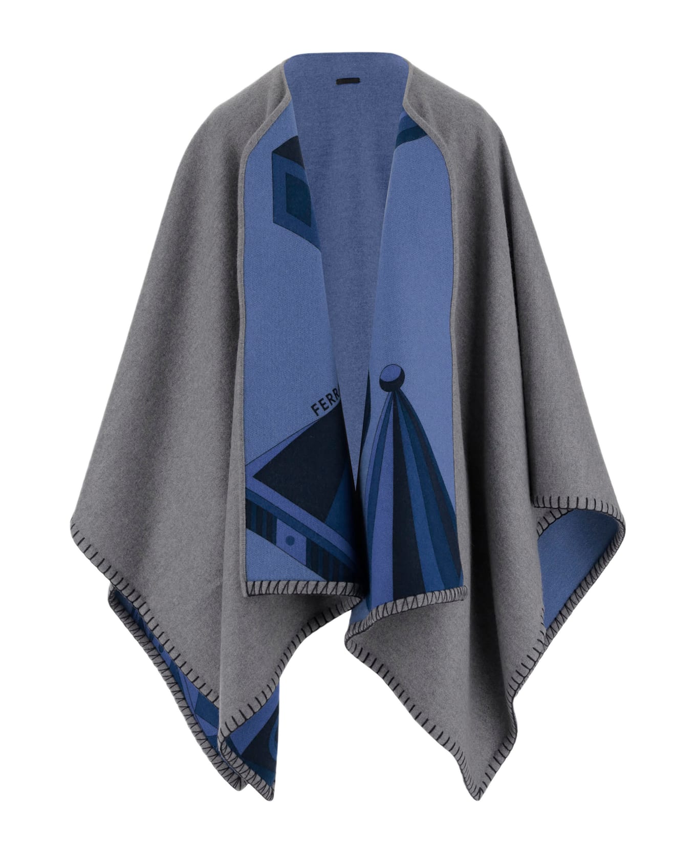Ferragamo Nadir Print Reversible Cape In Cahsmere Blend - Red
