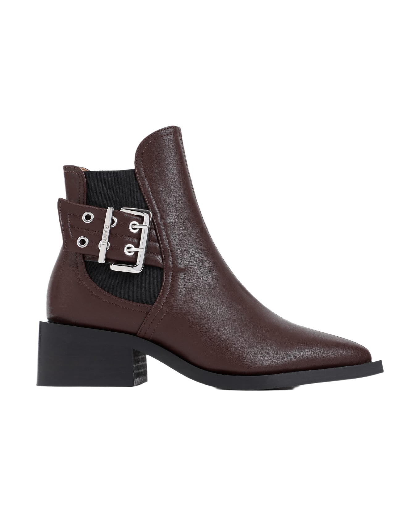 Ganni Feminine Buckle Chelsea Boots - Chocolate Fondant