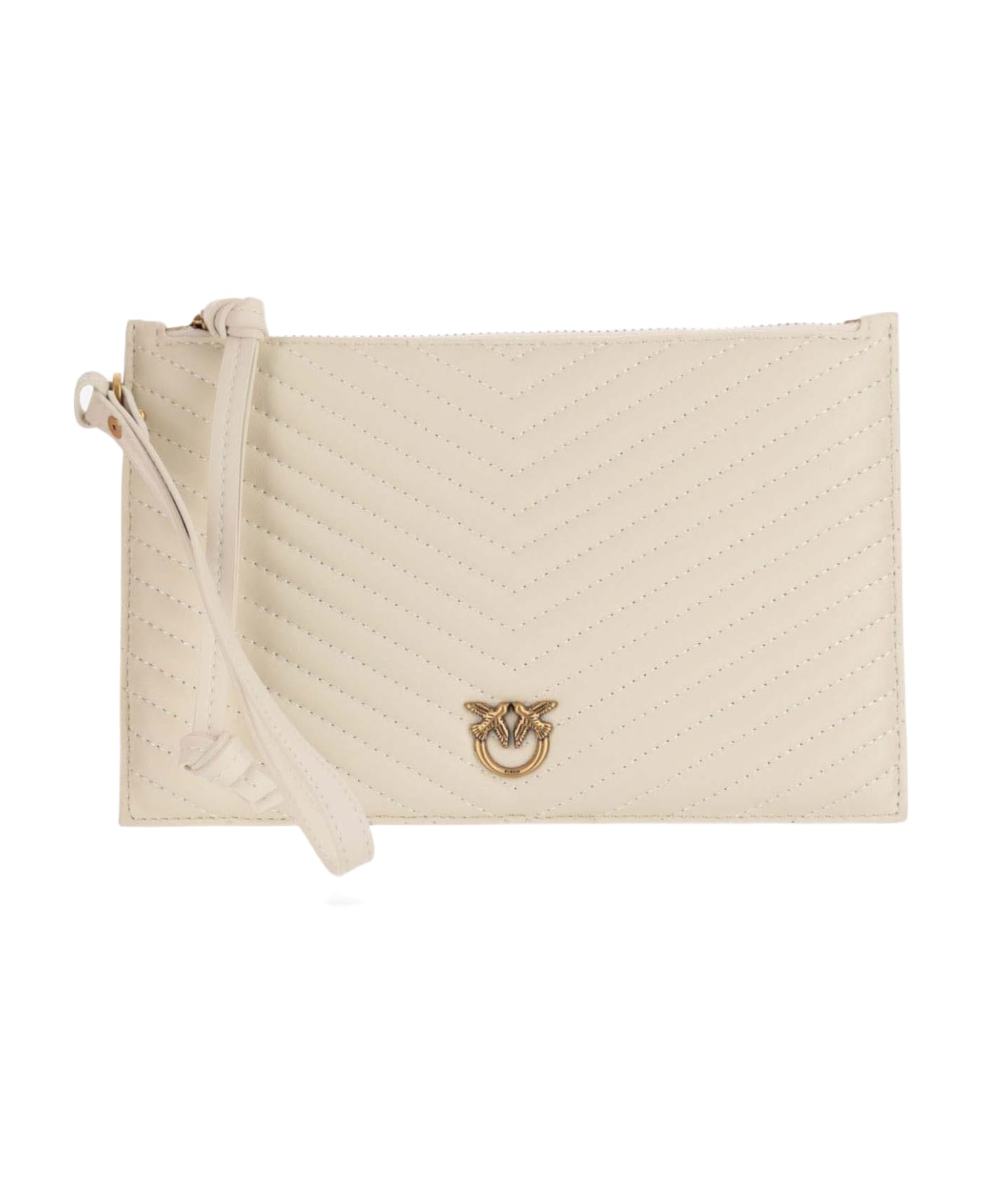 Pinko Love Birds Plaque Quilted Zipped Clutch Bag - White