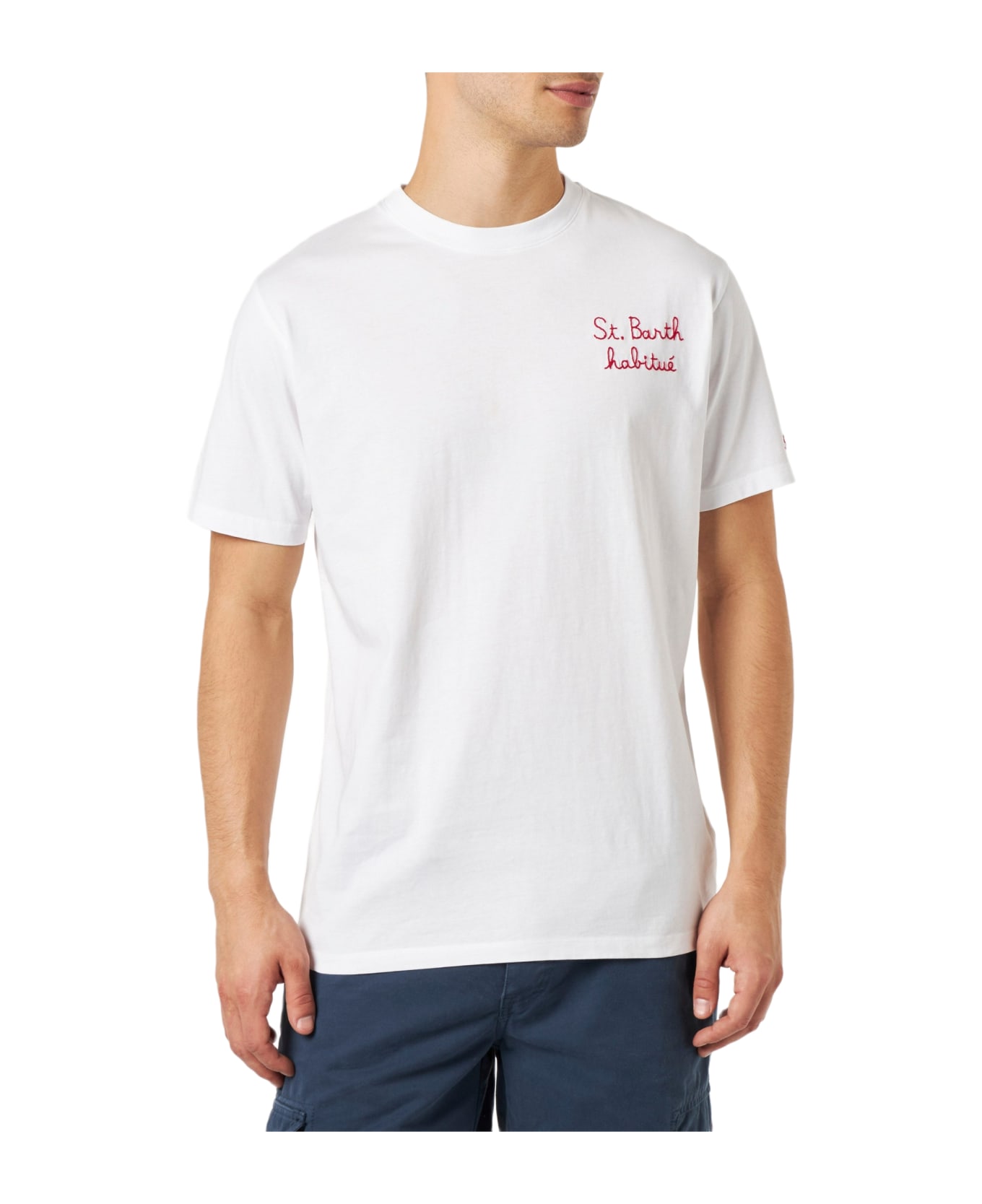 MC2 Saint Barth Man T-shirt With St. Barth Habituè Embroidery - WHITE