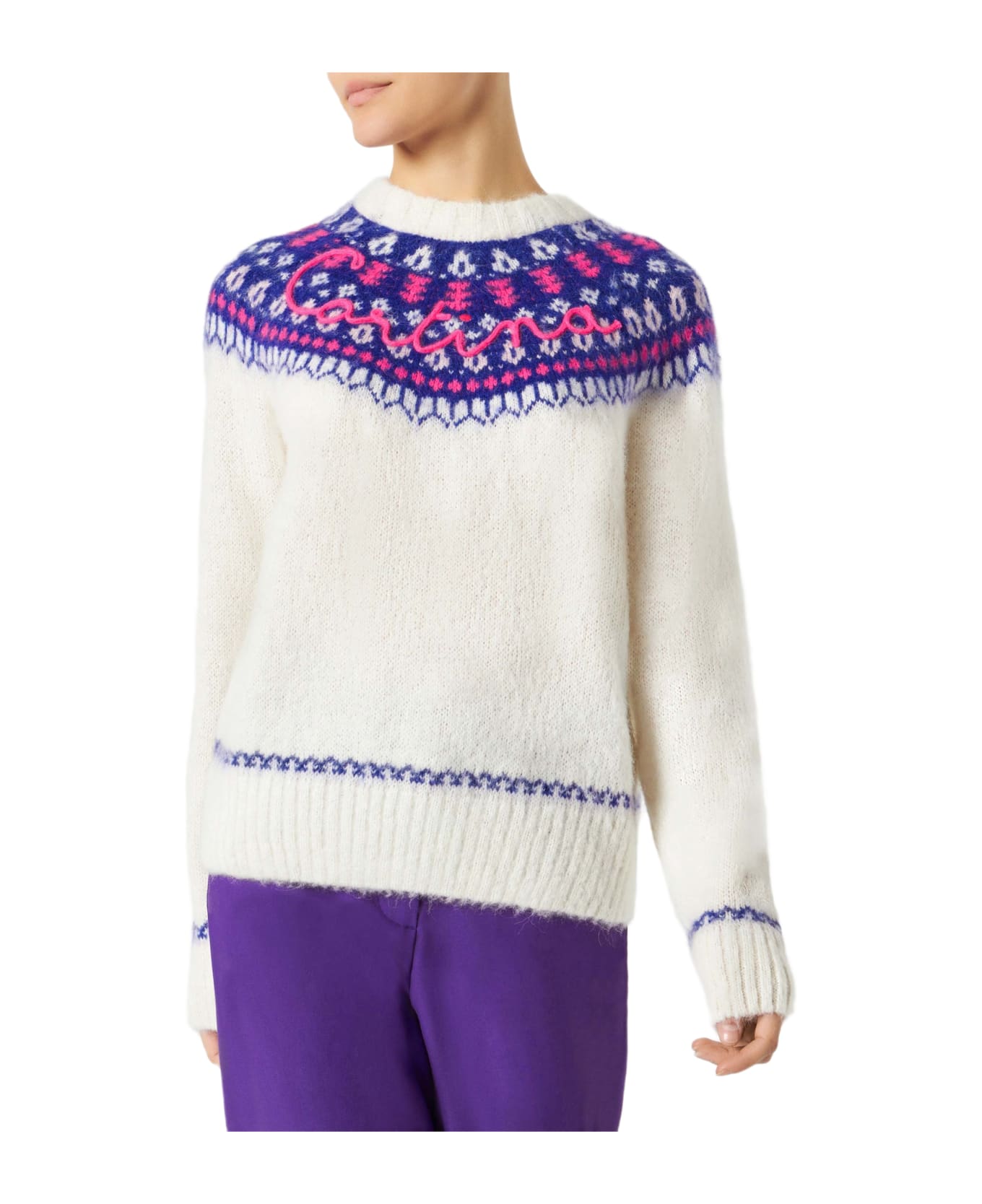 MC2 Saint Barth Woman Nordic Sweater With Cortina Embroidery - WHITE