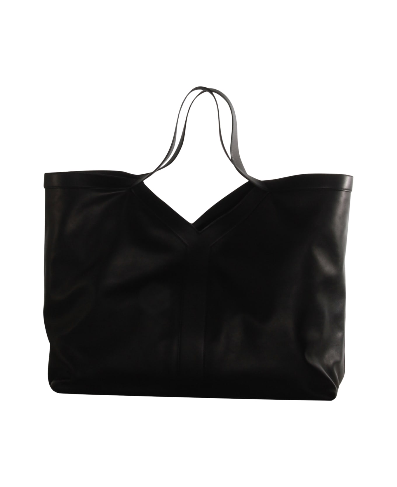 Saint Laurent Black Leather Y Maxi Top Handle Bag - Black