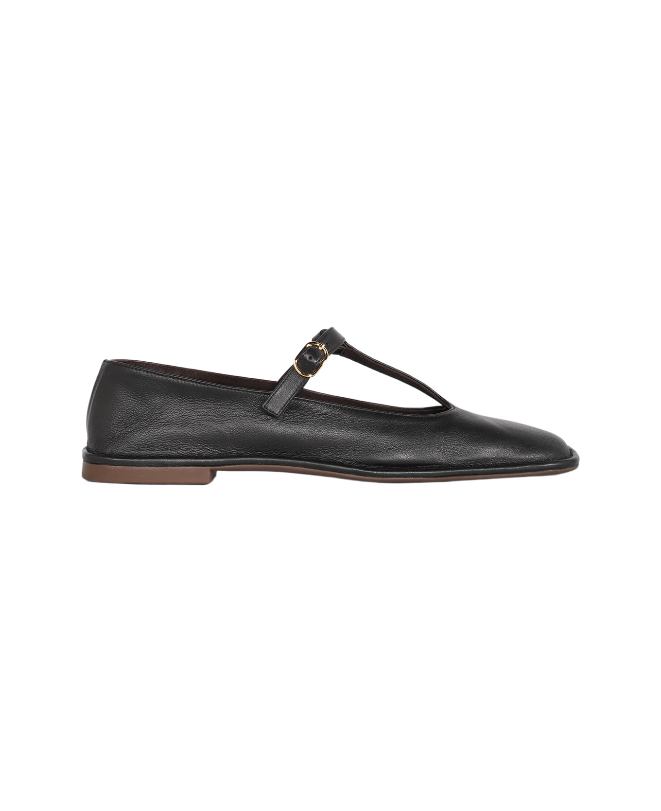 The Row Black Square T Leather Flats - Black