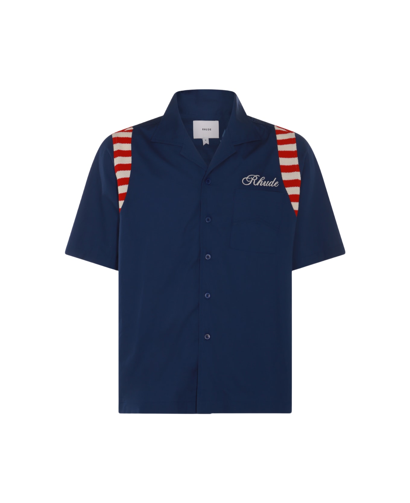 Rhude Navy Blue, Cream And Red Cotton Shirt - Blue