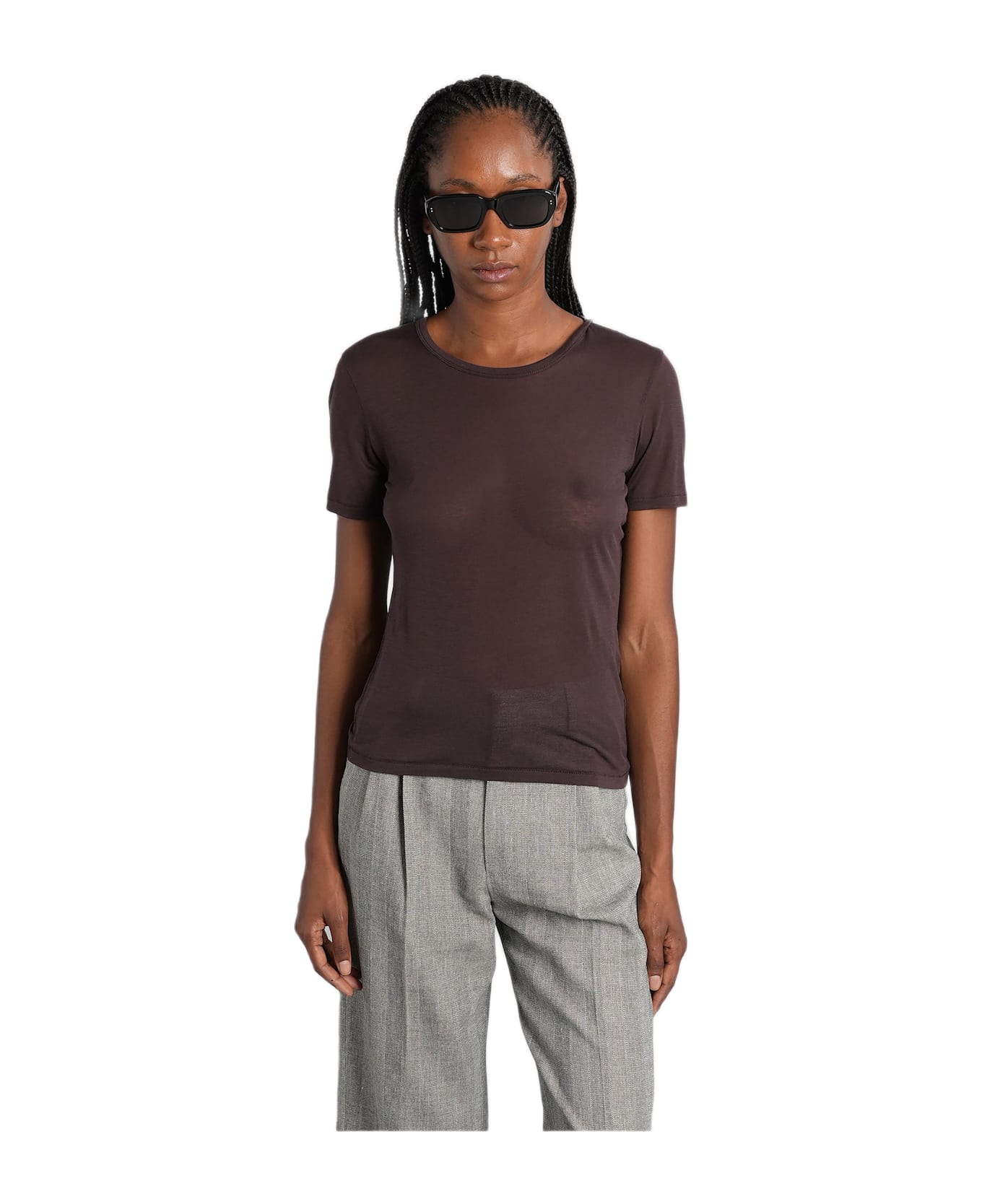 Anine Bing Sylvie T-shirt In Brown Wool And Polyester - brown