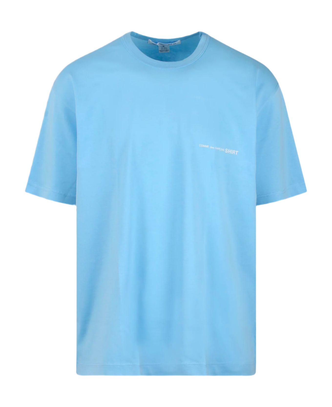 Comme des Garçons Shirt Mens T-shirt Knit Sky blue cotton oversize t-shirt with chest logo - Celeste シャツ
