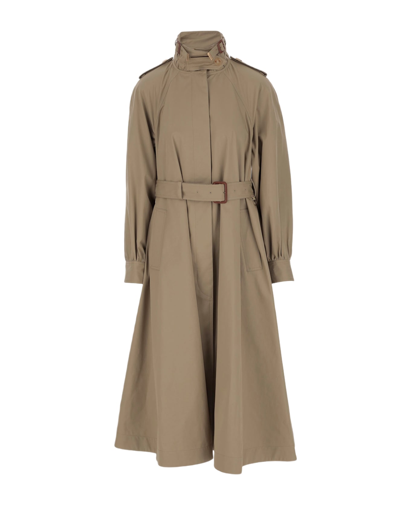 Chloé Long Trench Coat Made Of Cotton Gabardine - Beige