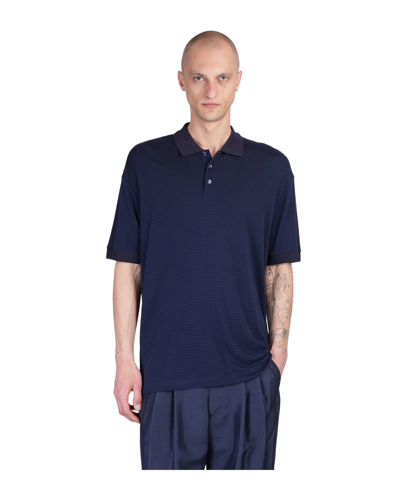 Giorgio Armani Polo In Blue Viscose - blue