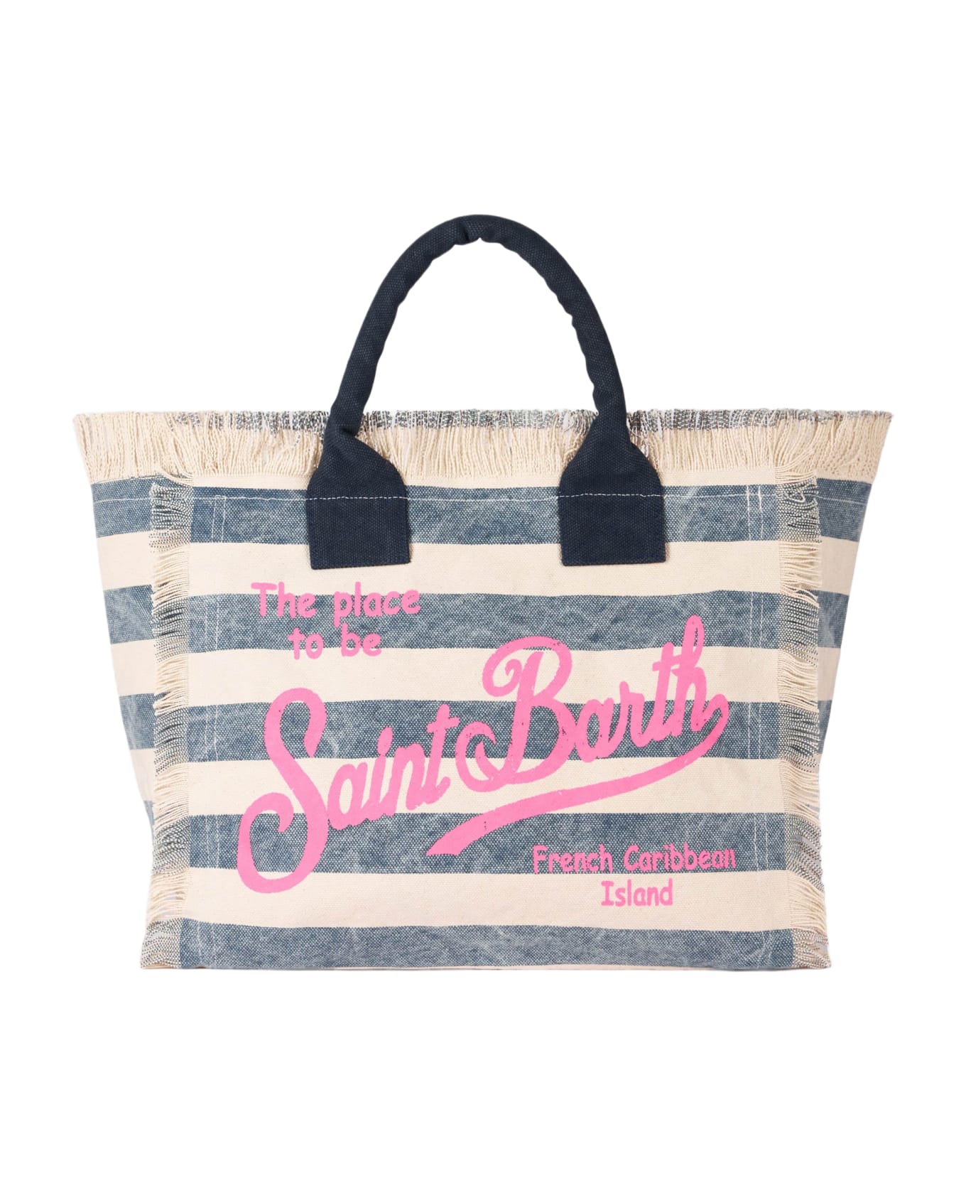 MC2 Saint Barth Vanity Canvas Shoulder Bag With Stripes Print - BLUE