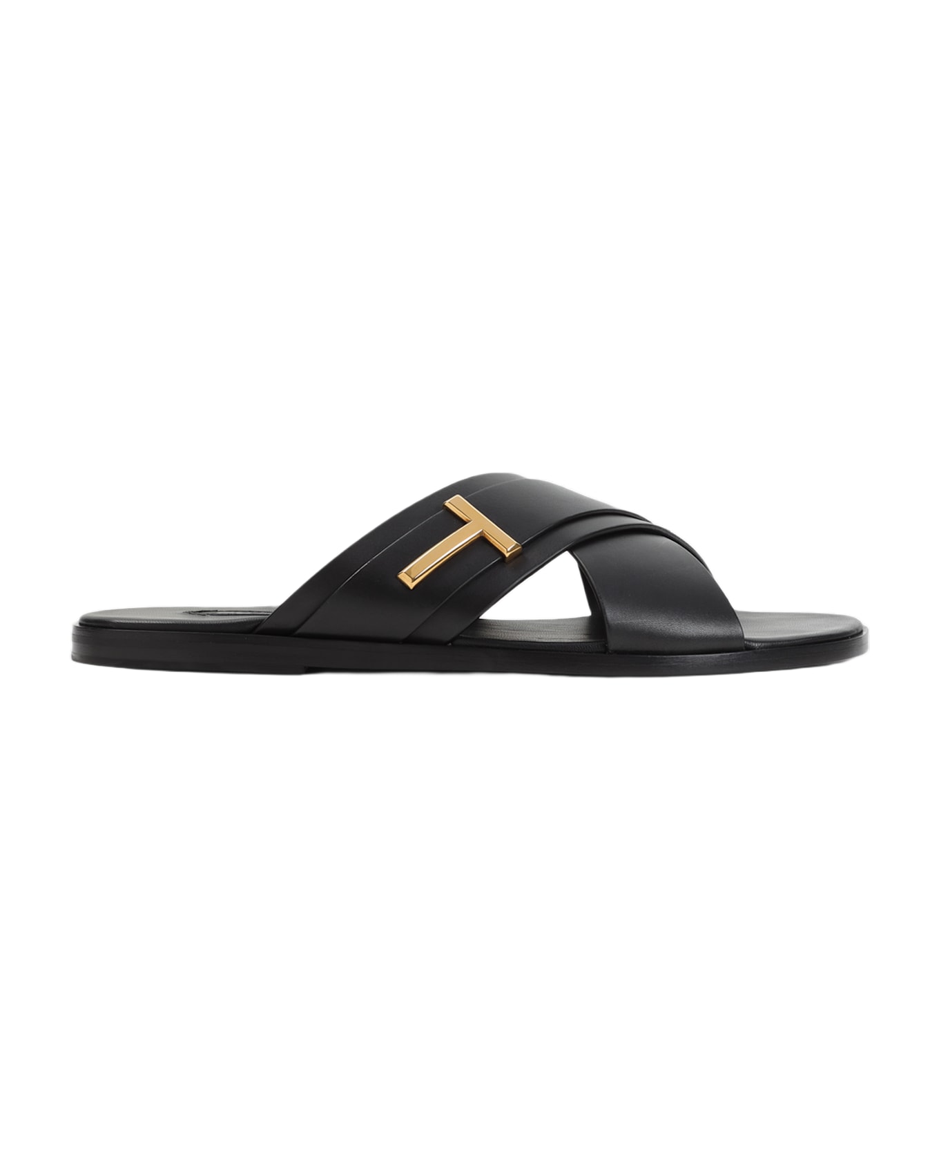 Tom Ford Black Leather Slippers - BLACK