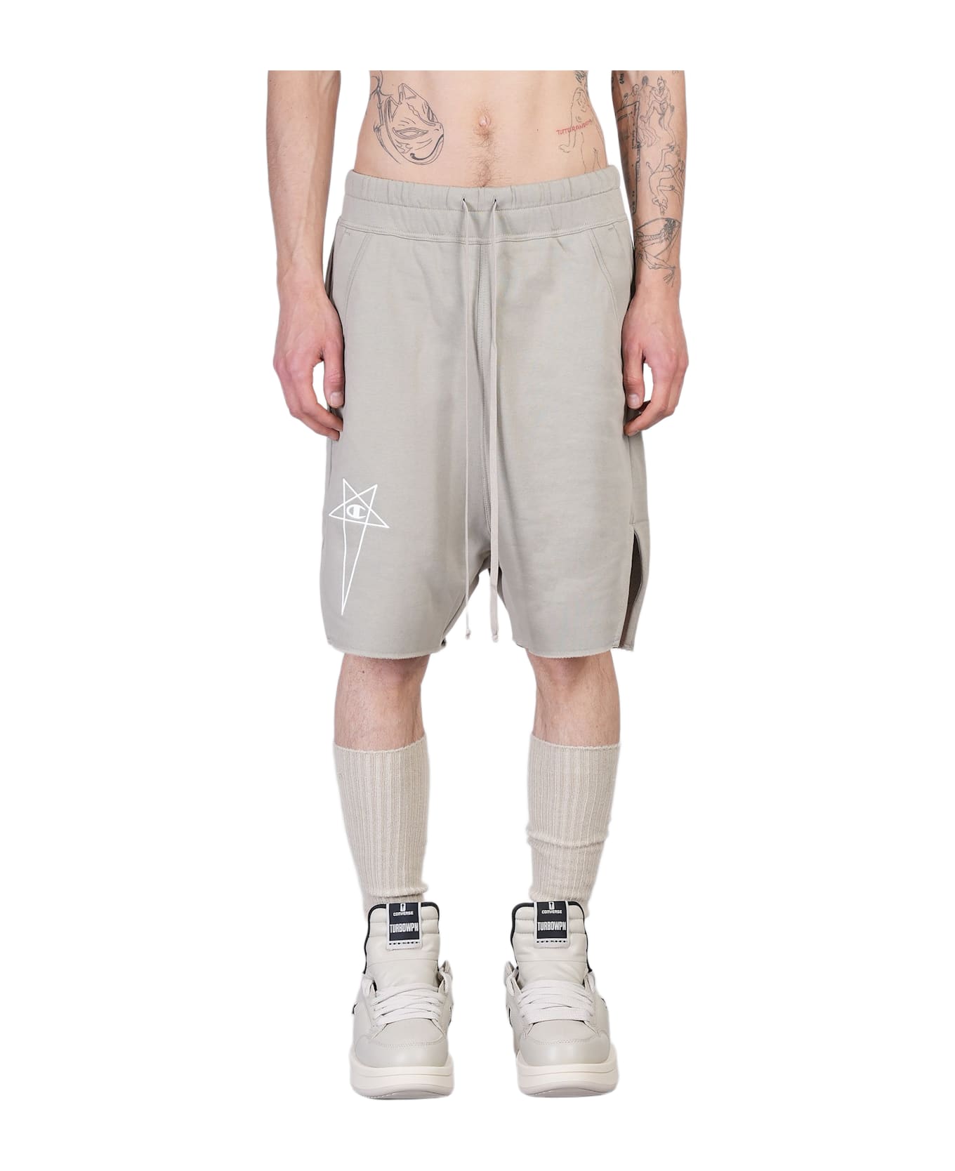 Rick Owens x Champion Beveled Pods Shorts In Taupe Cotton - taupe