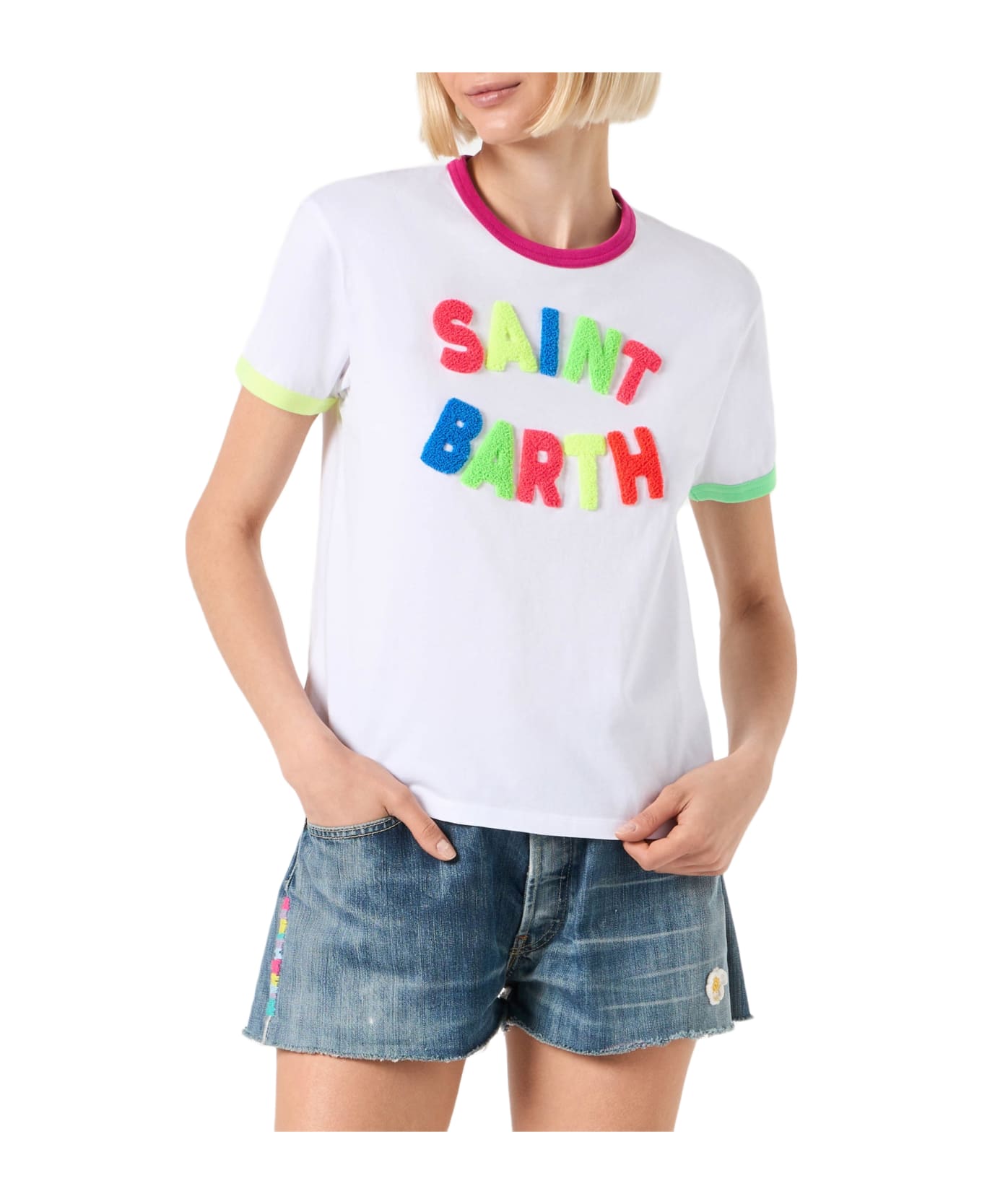 MC2 Saint Barth Woman Cotton T-shirt With St. Barth Embroidery - WHITE Tシャツ