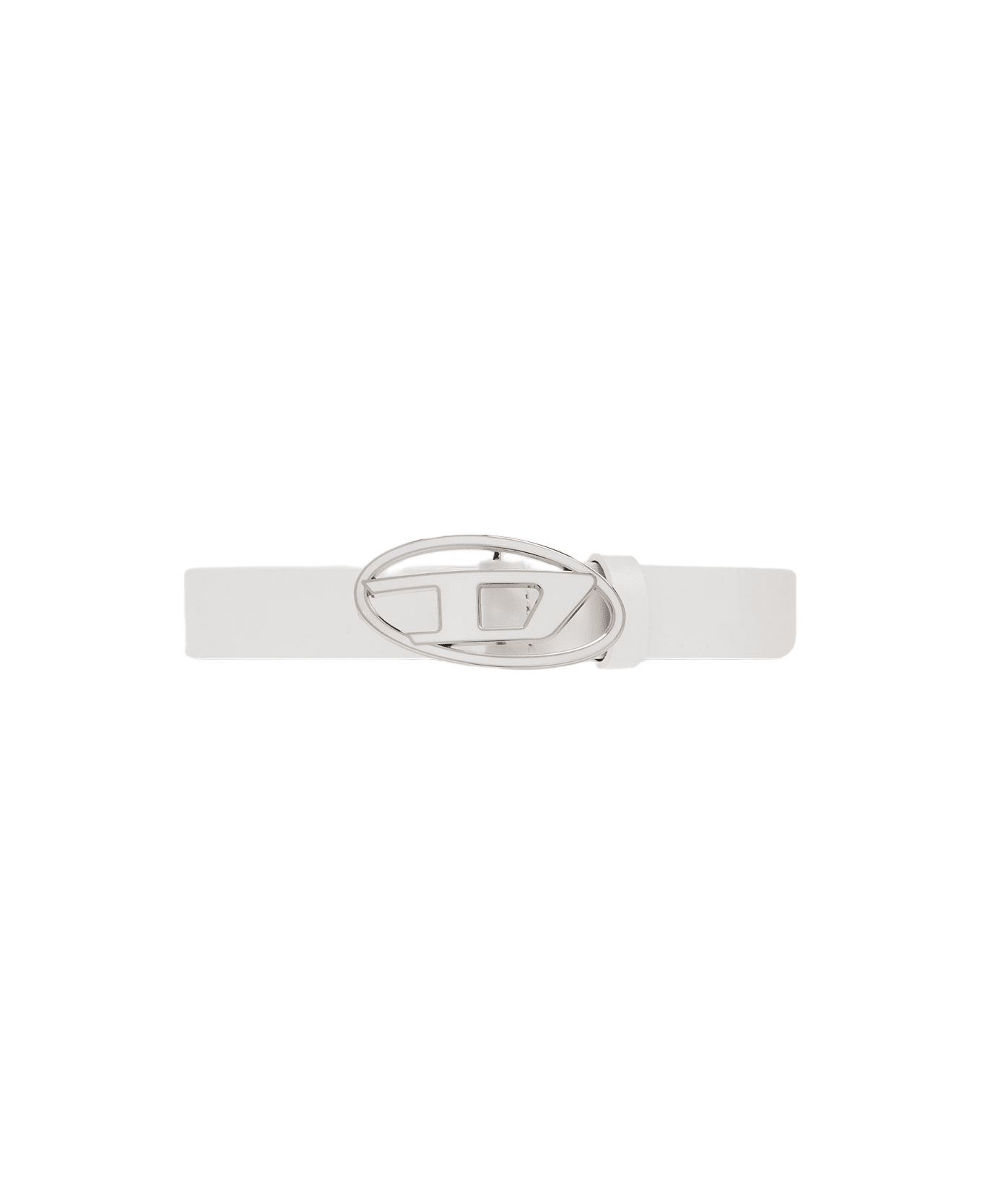 Diesel Oval D Logo B-1dr 25 Belt White Leather Belt With Oval-d Buckle - B-1dr 25 Belt