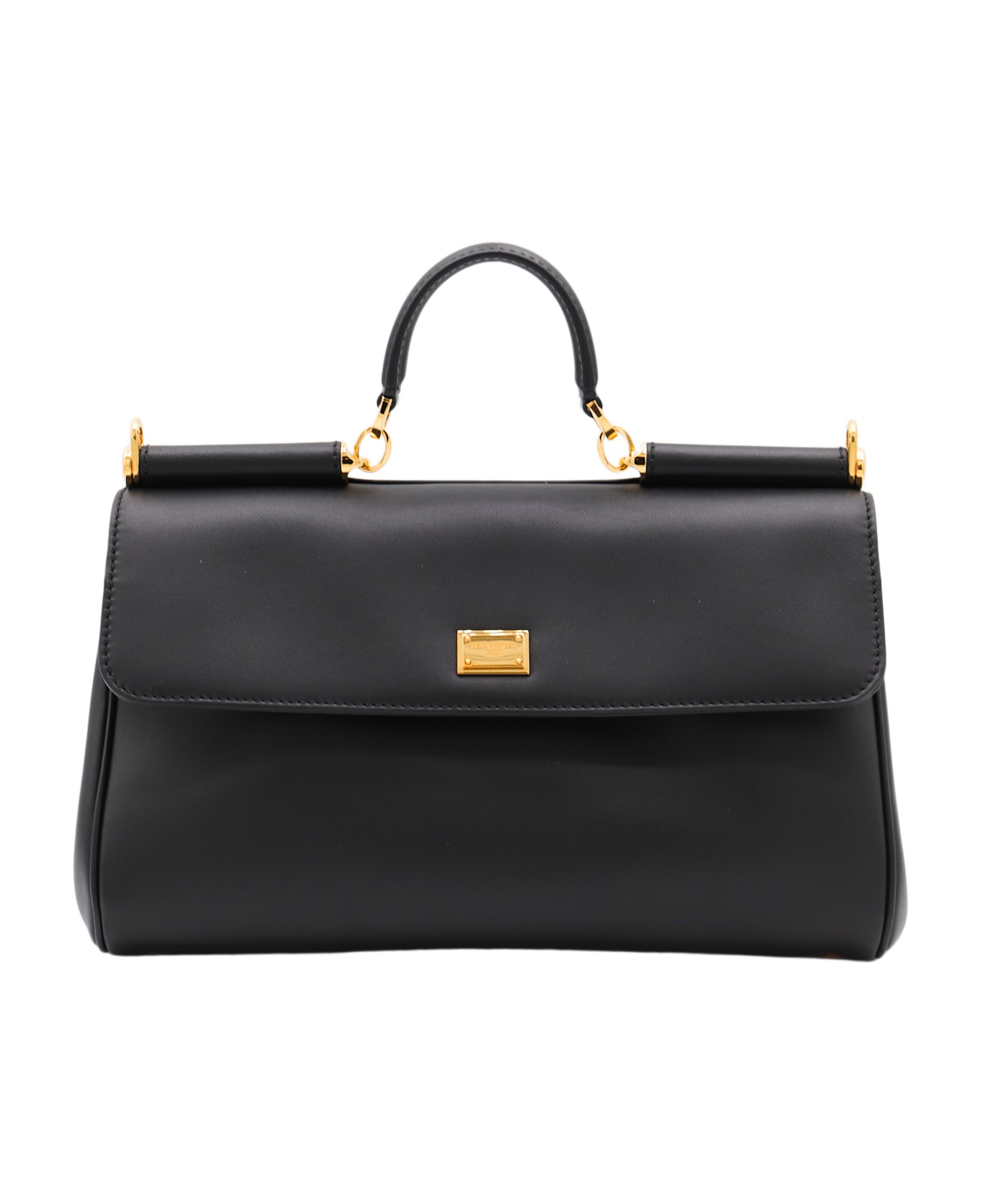 Dolce & Gabbana Black Leather My Sicily East West Top Handle Bag - Black