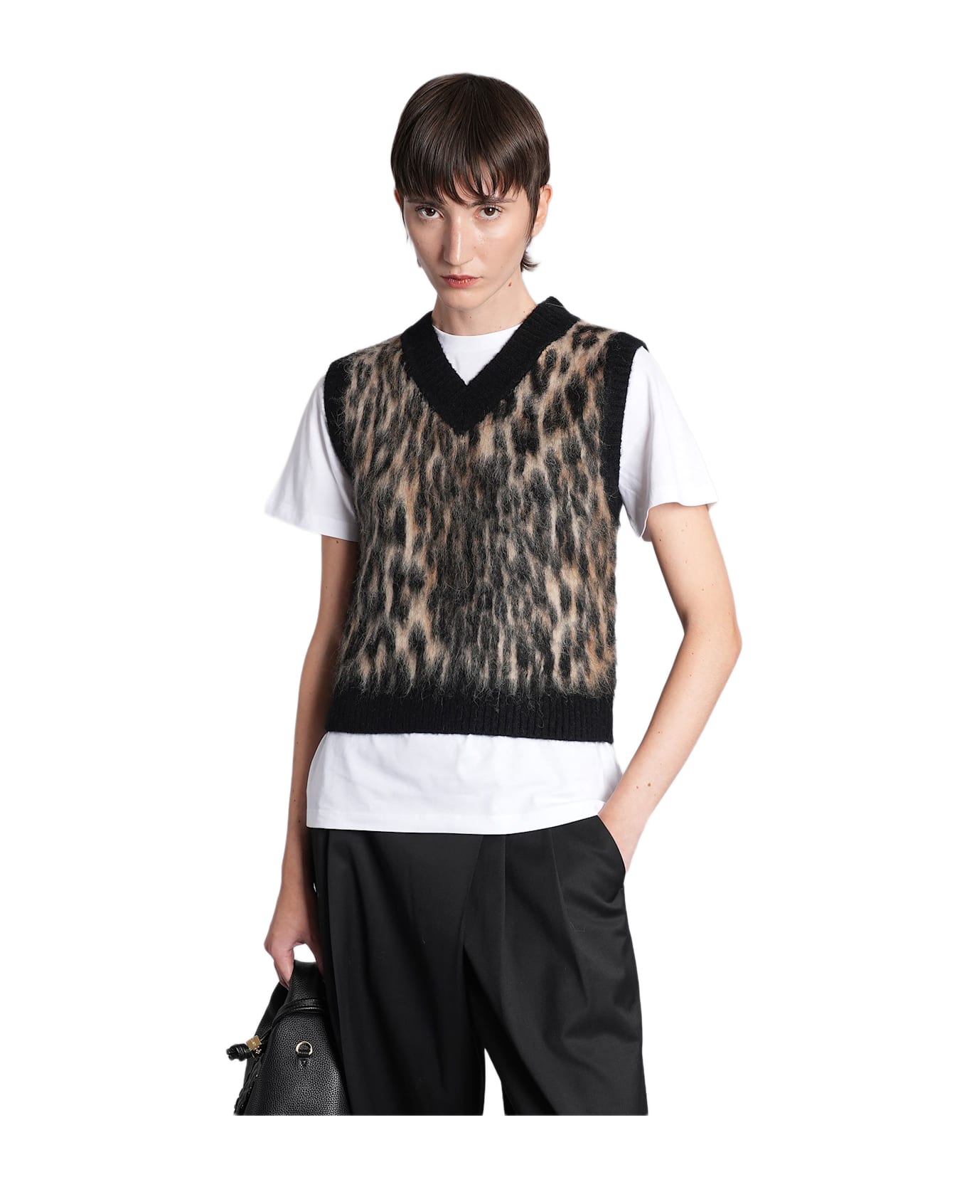 Ganni Vest In Animalier Wool - Animalier
