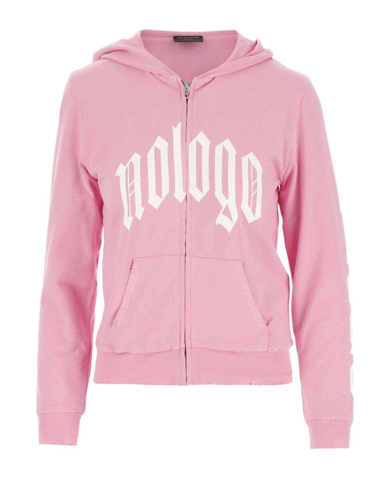 Balenciaga Stretch Cotton Hoodie With Slogan Print - Light Pink White