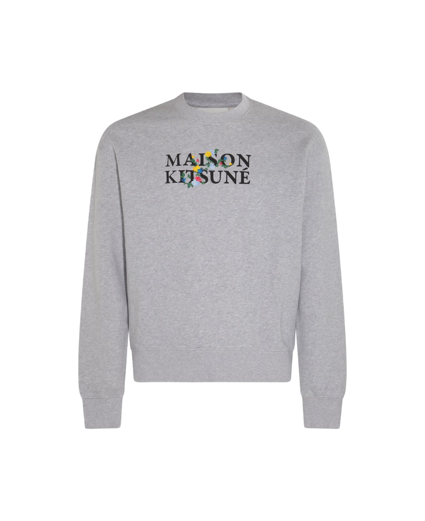 Maison Kitsuné Light Grey Melange Flower Lettering Sweatshirt - LIGHT GREY MELANGE