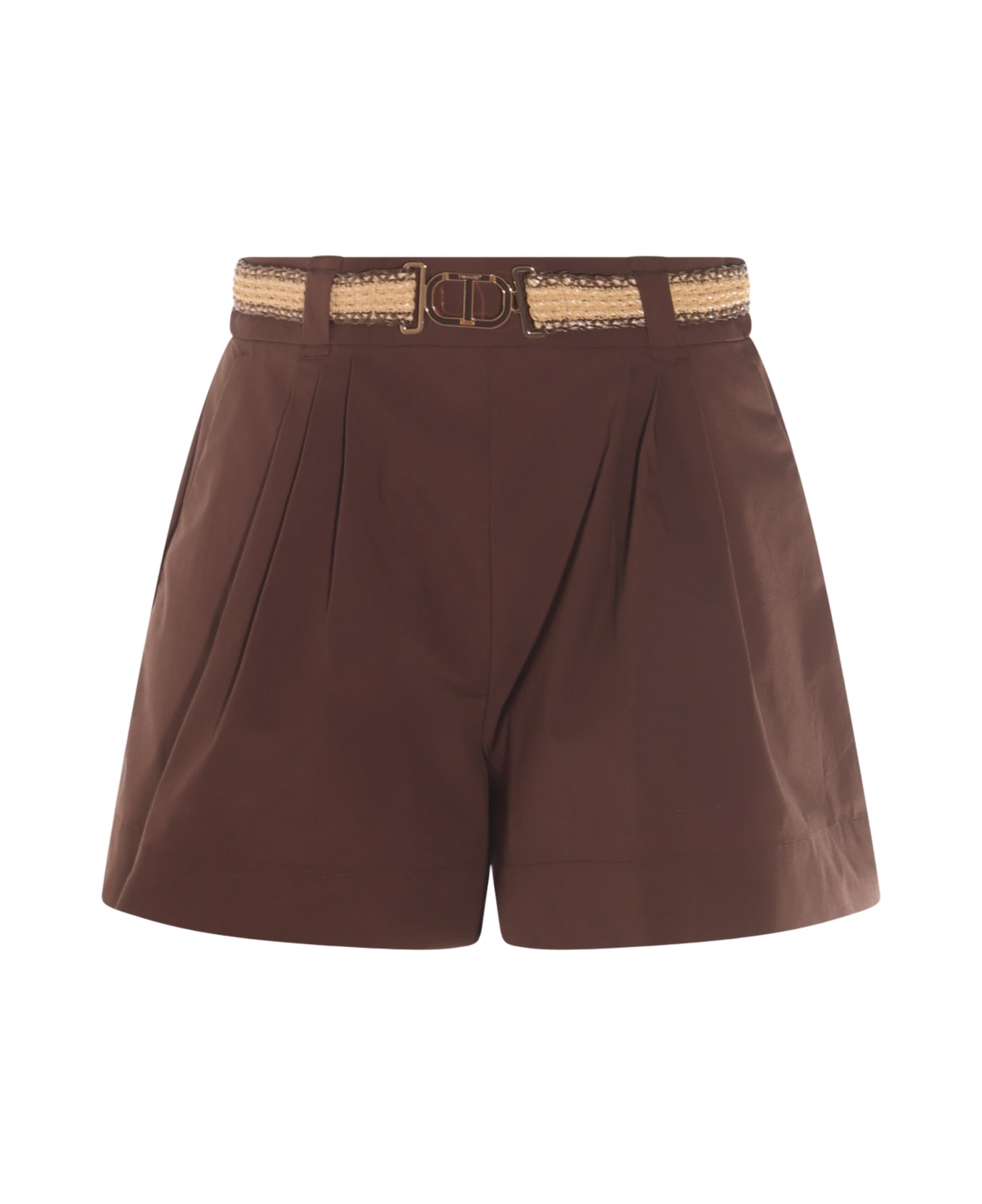 TwinSet Brown Cotton Shorts - COFFEE