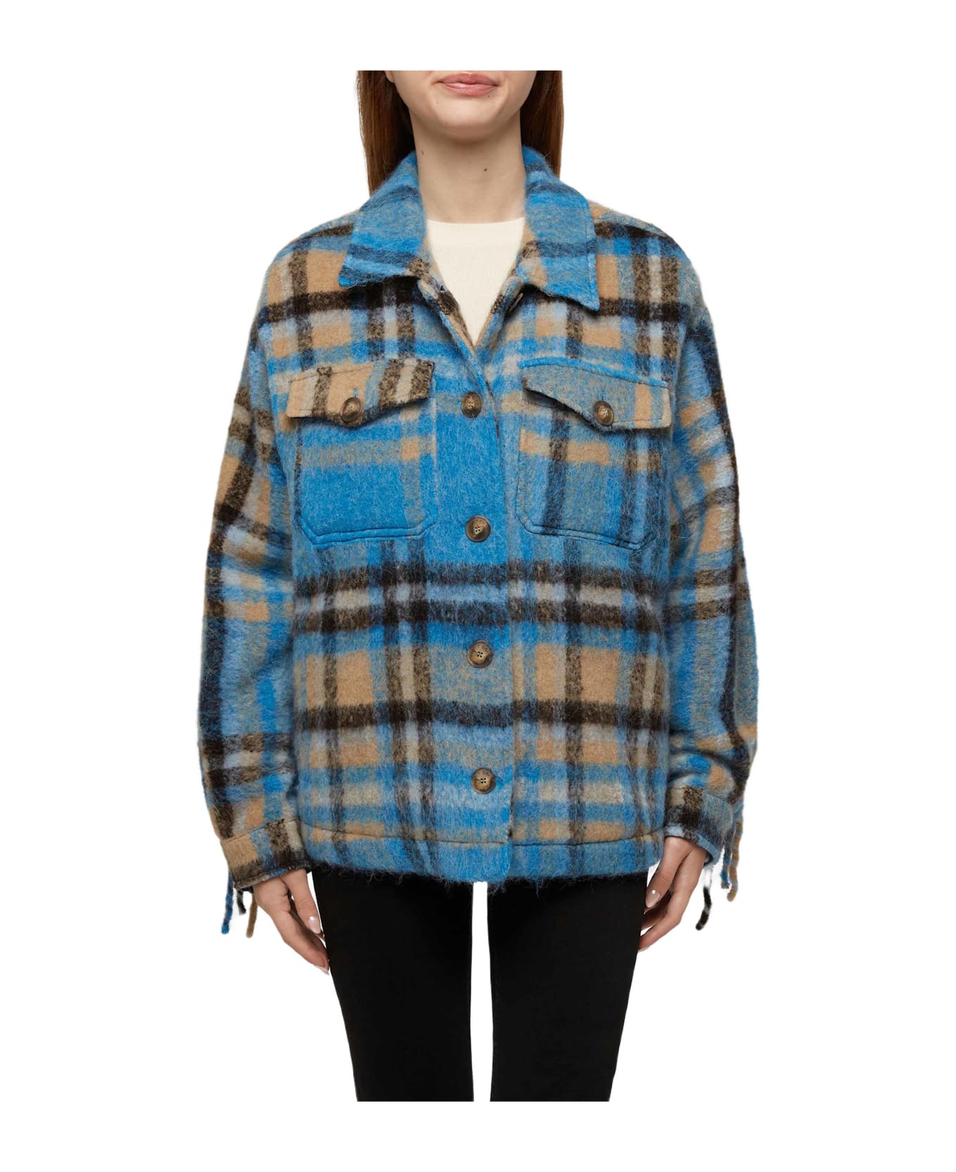 MC2 Saint Barth Woman Overshirt Jacket With Fringes - SKY