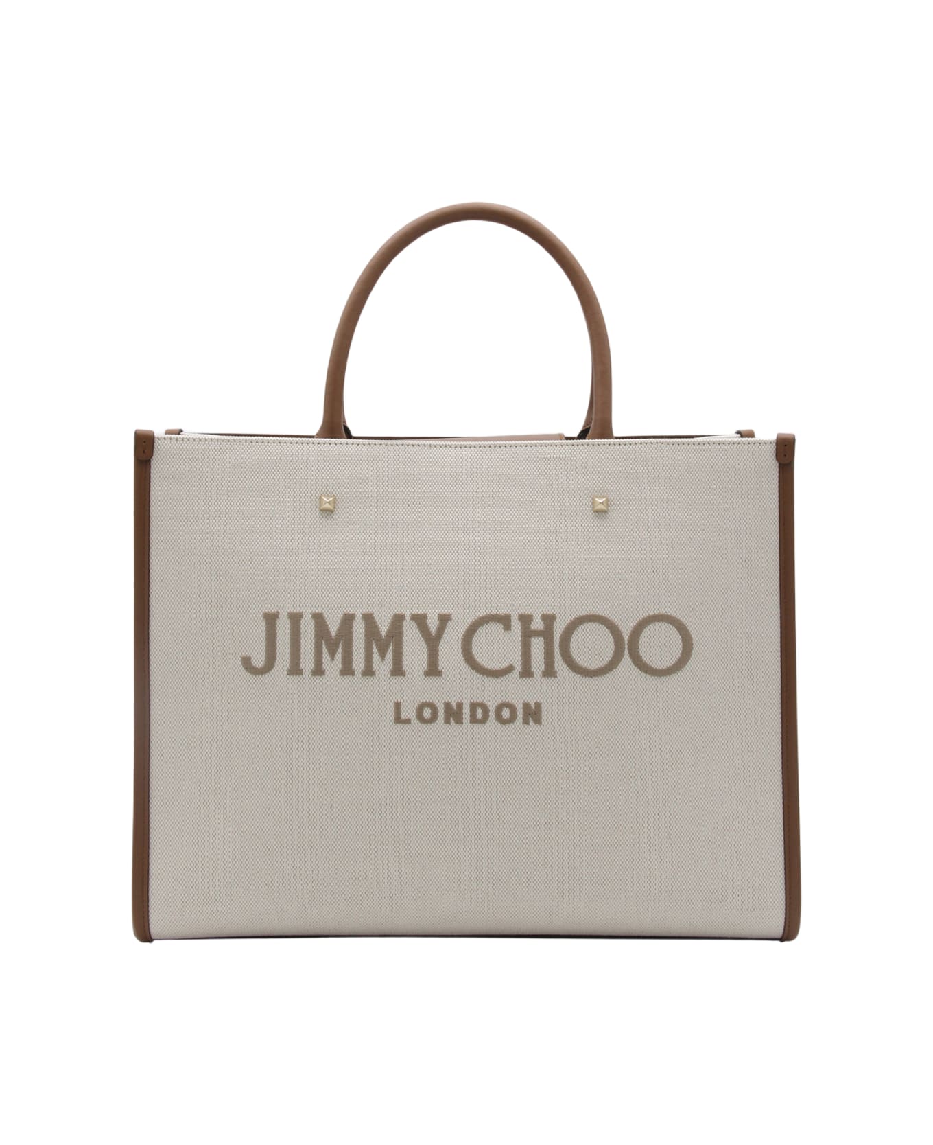 Jimmy Choo Natural And Taupe Canvas Avenue Medium Tote Bag - Naturaltaupe drak tan light トートバッグ
