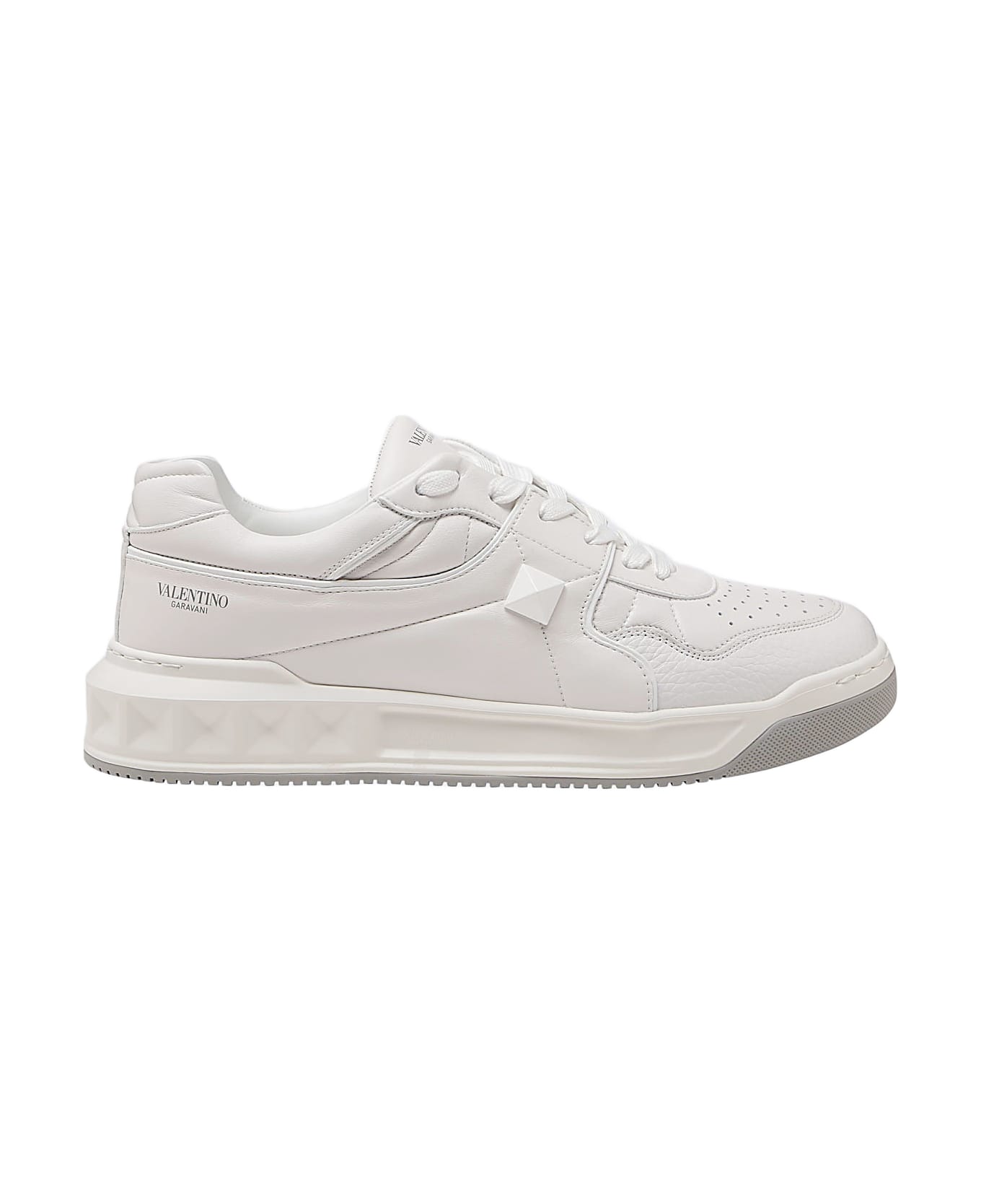 Valentino Garavani White Leather Low Top One Stud Sneakers - White