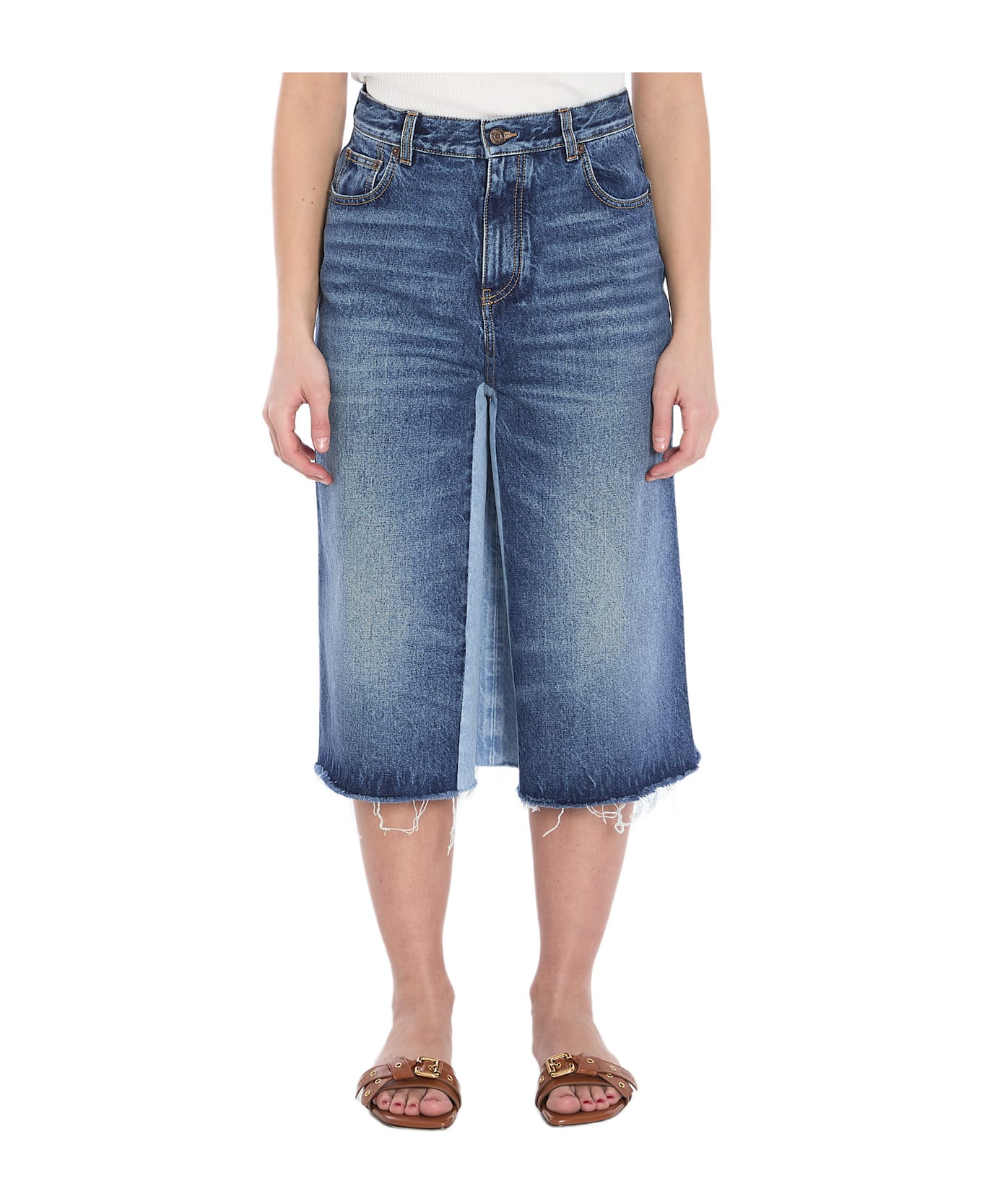 Chloé Patchwork Denim Bermuda Shorts - BLUE