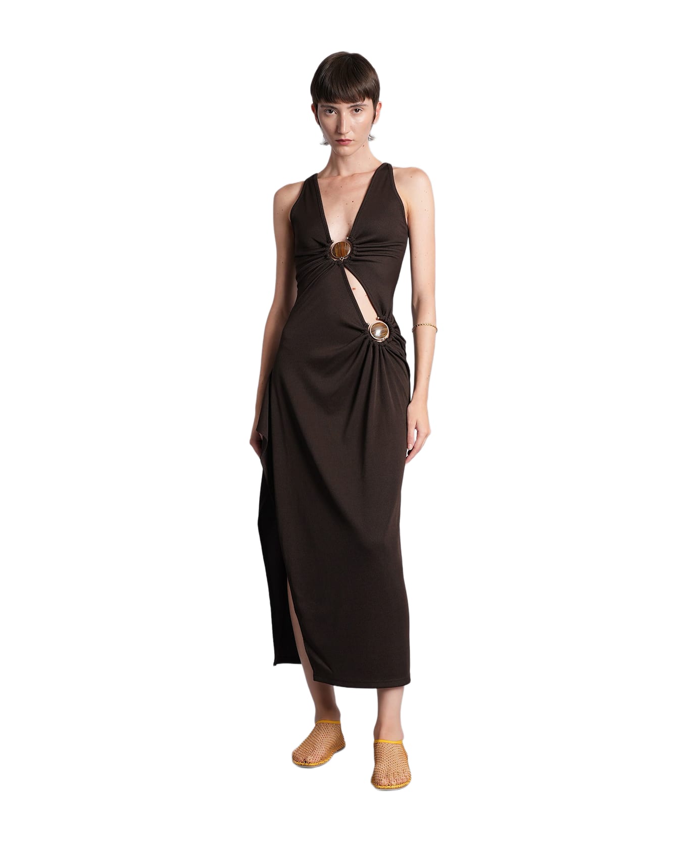 Christopher Esber Long Dress In Brown Polyester - brown