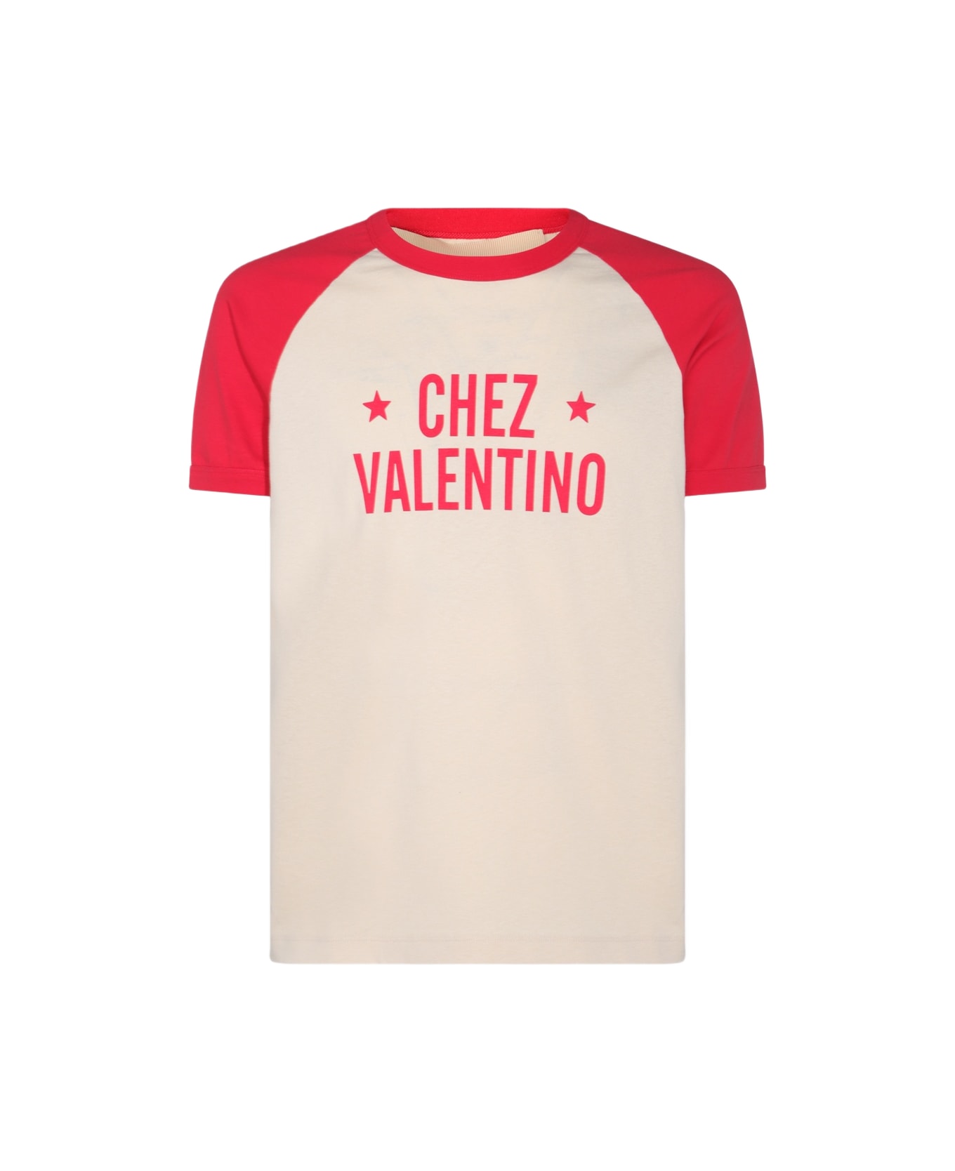 Valentino White And Red Cotton T-shirt - BUTTER-RED