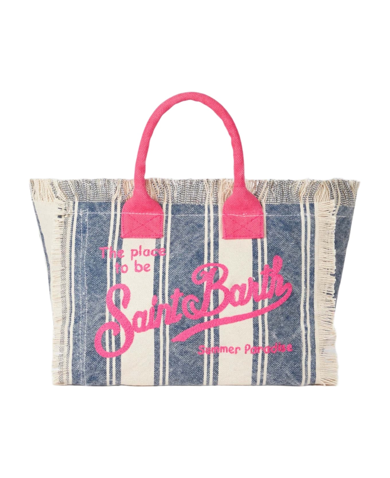 MC2 Saint Barth Cotton Canvas Colette Handbag With Striped Print - BLUE