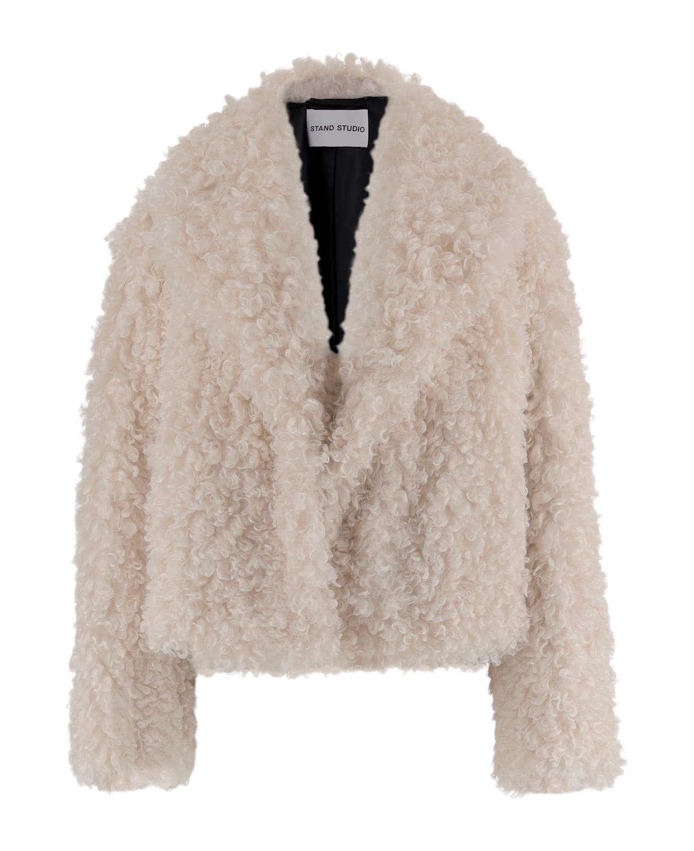 STAND STUDIO Samara Furry Fake Fur Jacket - NEUTRALS