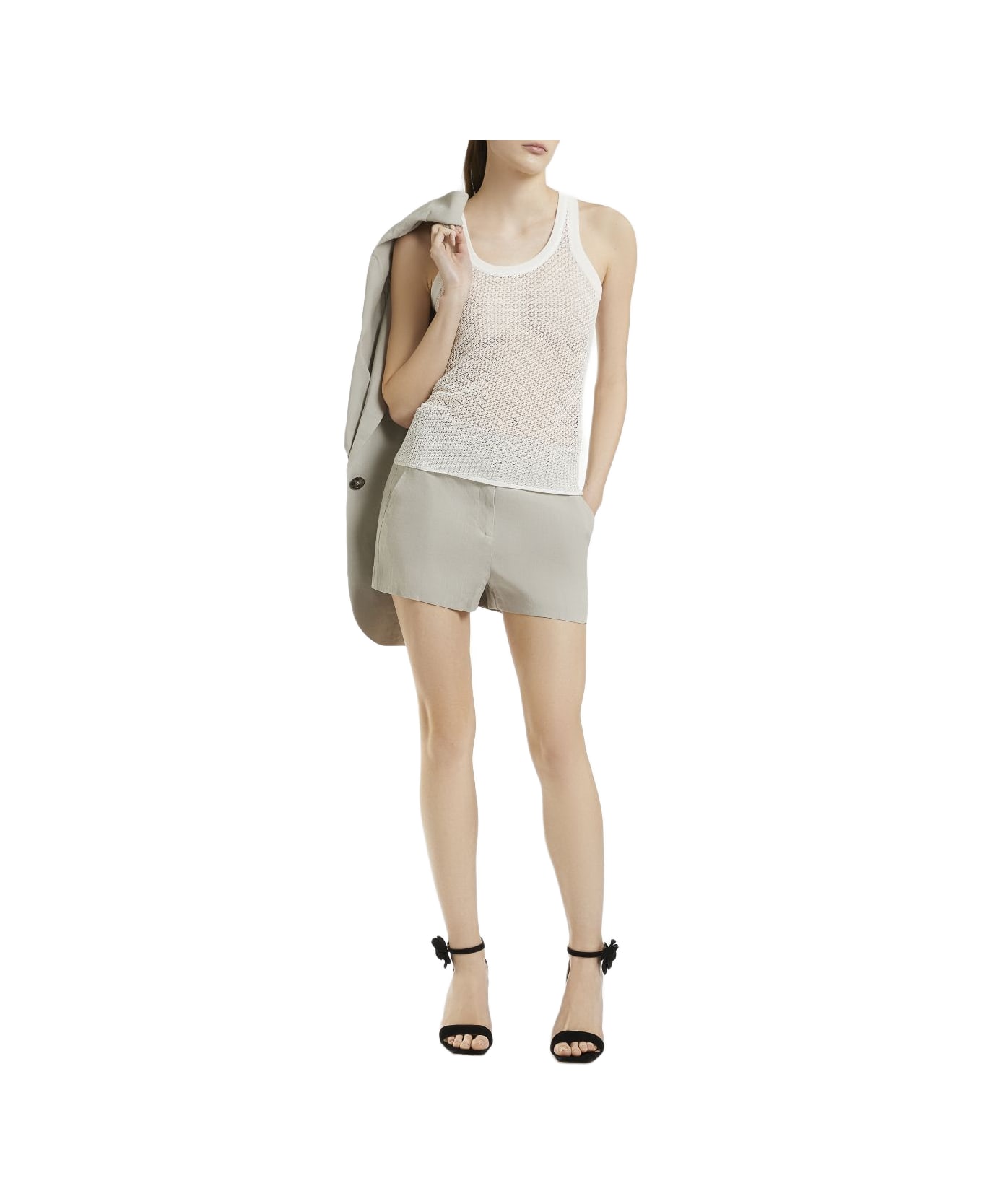 Marella Lightweight Vest Top With Openwork Knit - Beige