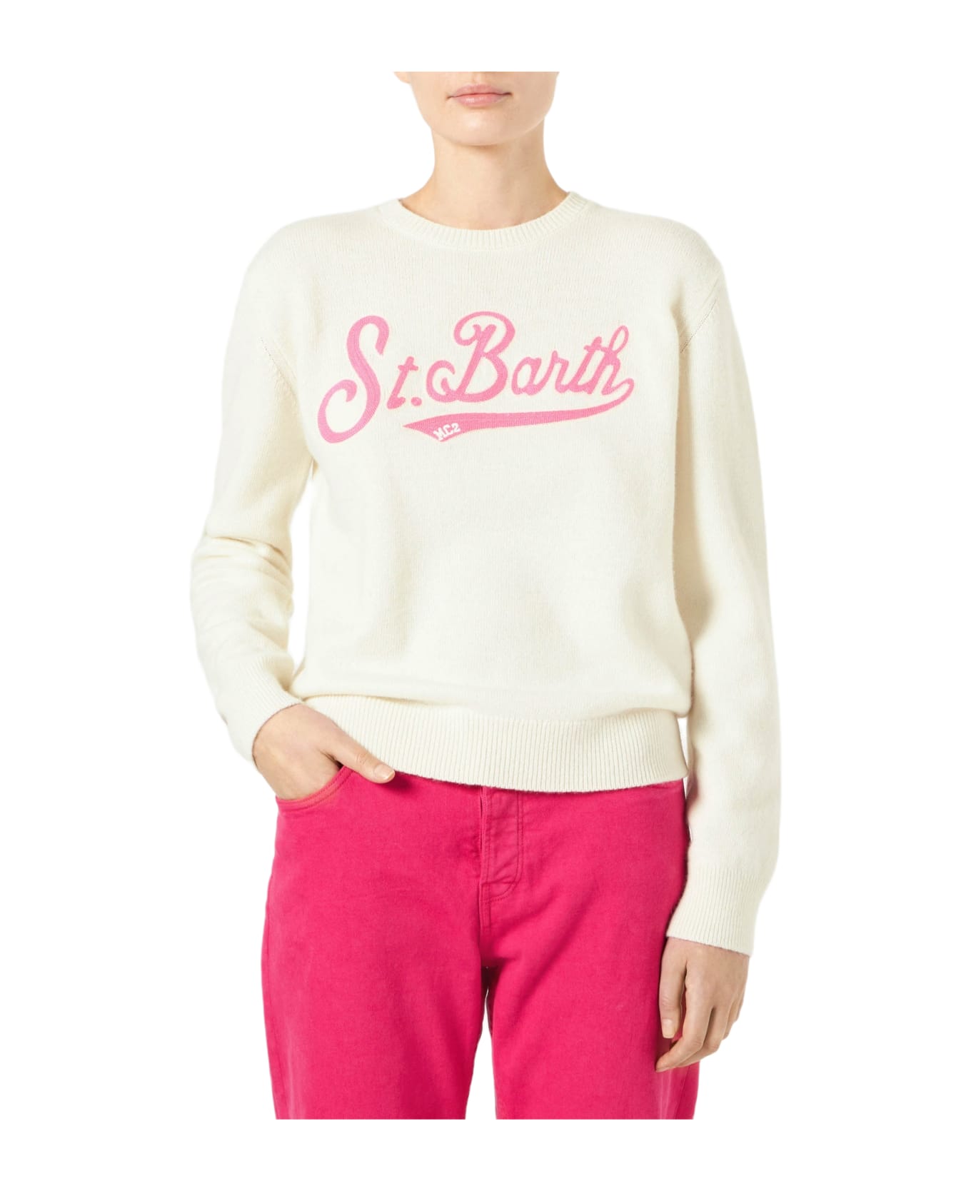 MC2 Saint Barth Woman Sweater With Saint Barth Terry Logo - WHITE